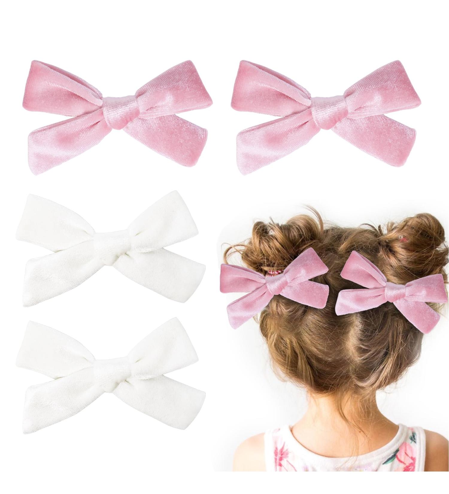 4Pcs Velvet Bow Hair Clips for Girls and Women - Pink White Christmas Hair Accessories - Buy Online on GoSupps.com