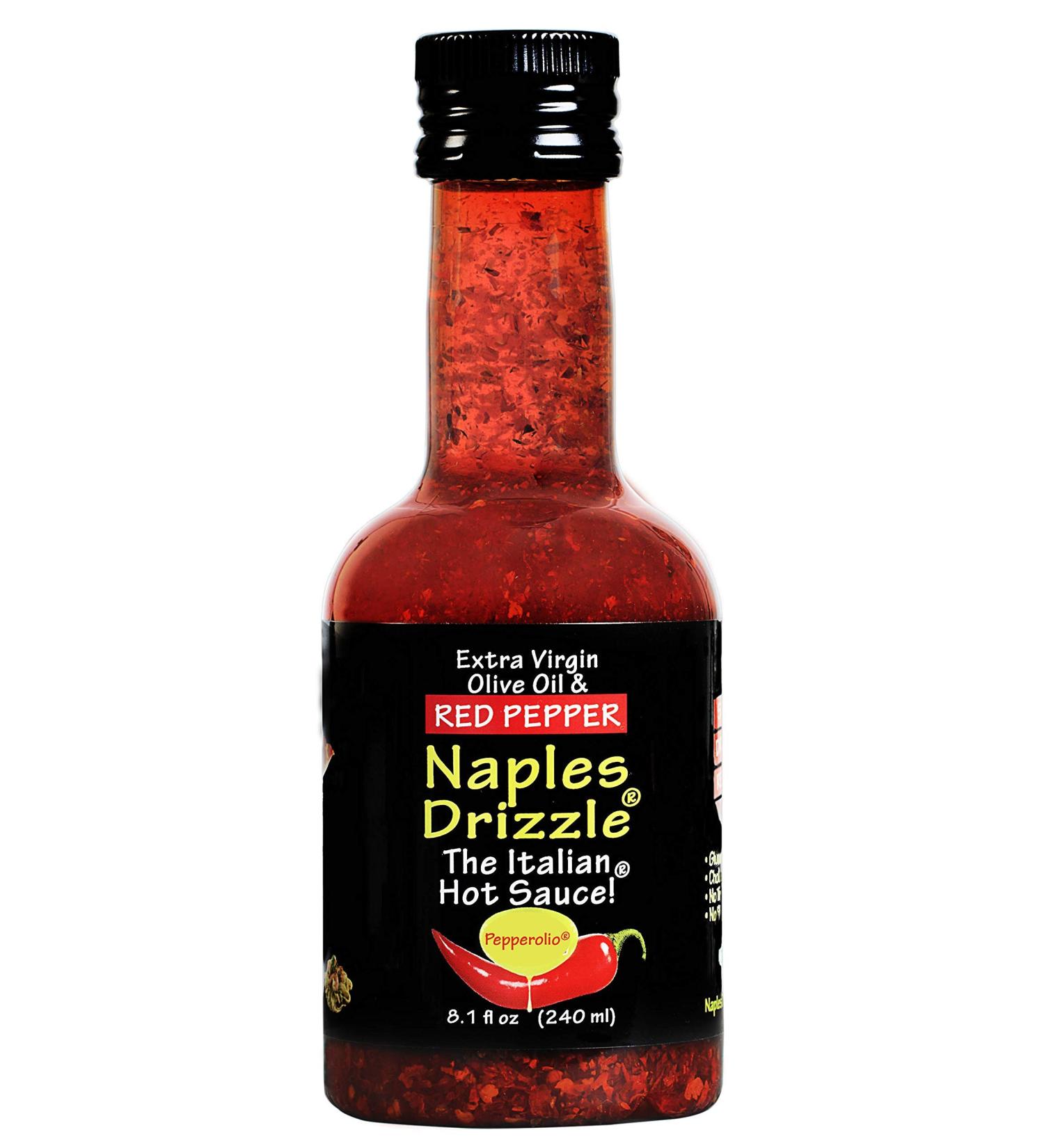 Naples Drizzle Pepperolio Hot Sauce - Premium EVOO with Chili Flakes for Pizza & Pasta - Vegan, Gluten-Free, Paleo - 8.1 Fl Oz - Buy Online on GoSupps.com