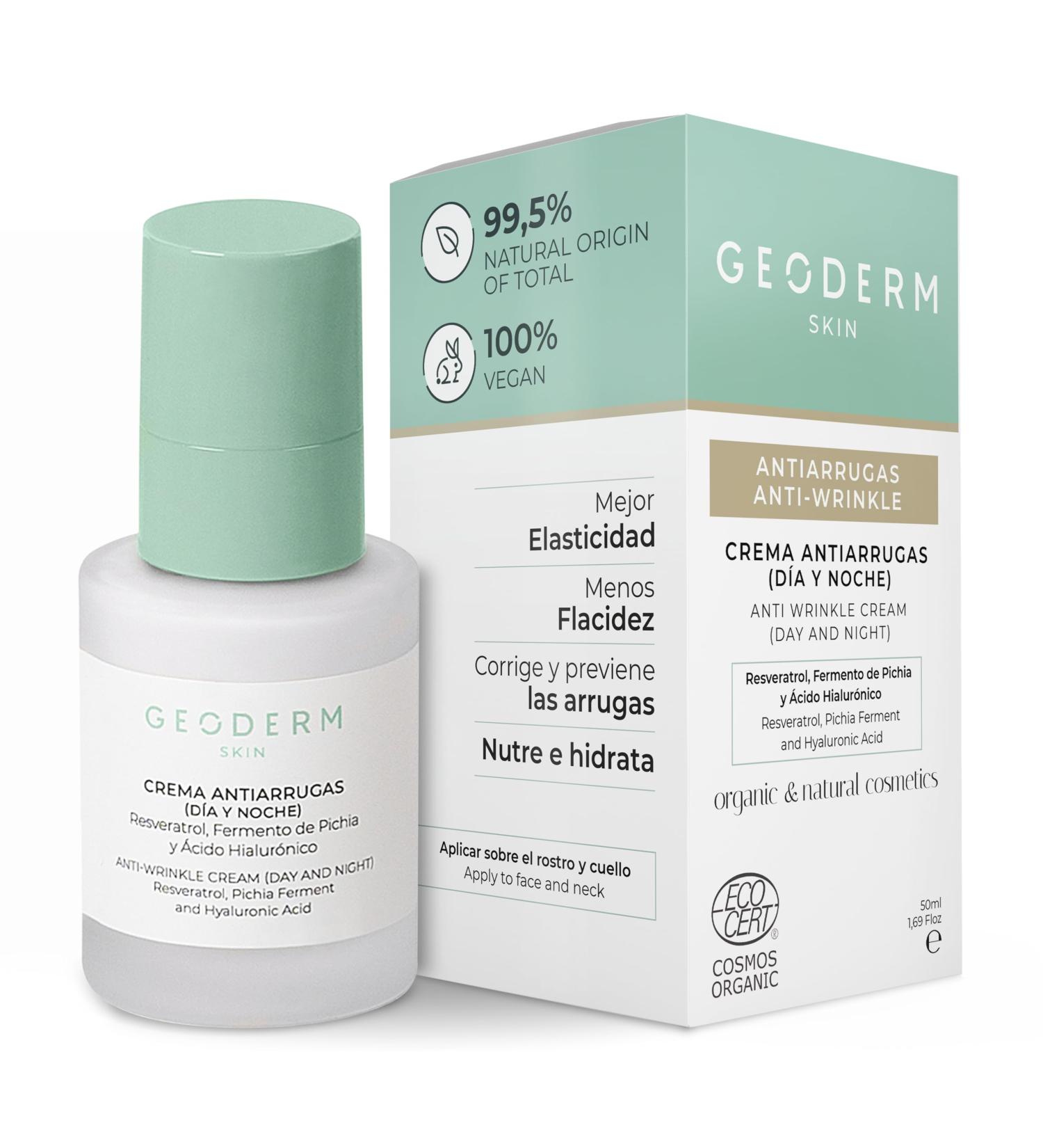 Geoderm Cosmetics SL Skin Antiwrinkle cream treats and prevents wrinkle formation pichia ferment and hyaluronic acid for all skin types organic day and night 50 ml - Buy Online on GoSupps.com