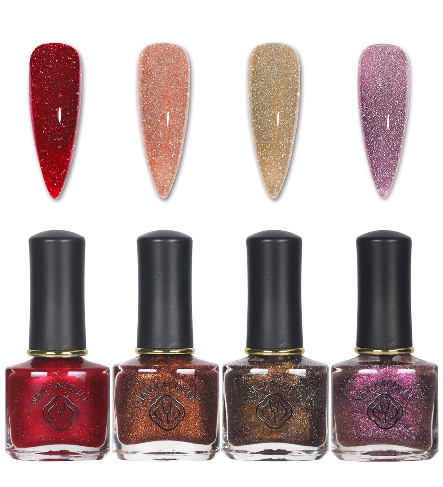 Glitter Nail Polish Set - Glitter Nail Varnish Set - 4PC Red Pink Orange Glitter Sparkle Quick Dry Oil-Based Formula Nail Polish - No Need Cure Nail Paint for DIY Nail Art - Buy Online on GoSupps.com
