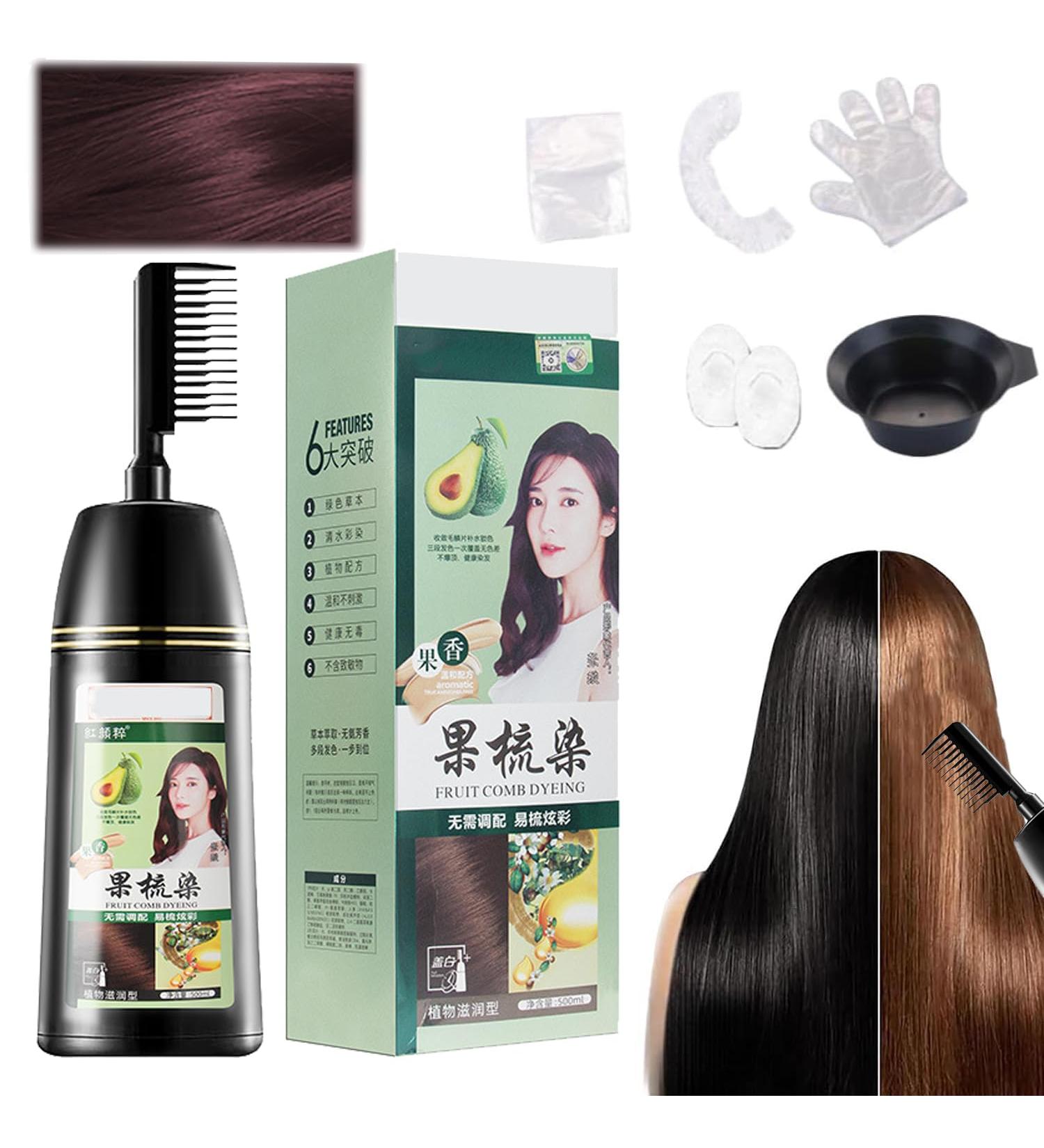 2 in 1 Floral Hair Dye with Comb Plant-Based Comb Hair Dye Fruit Essence Hair Dyeing Comb Plant Bubble Hair Dye Shampoo (Claret) - Buy Online on GoSupps.com