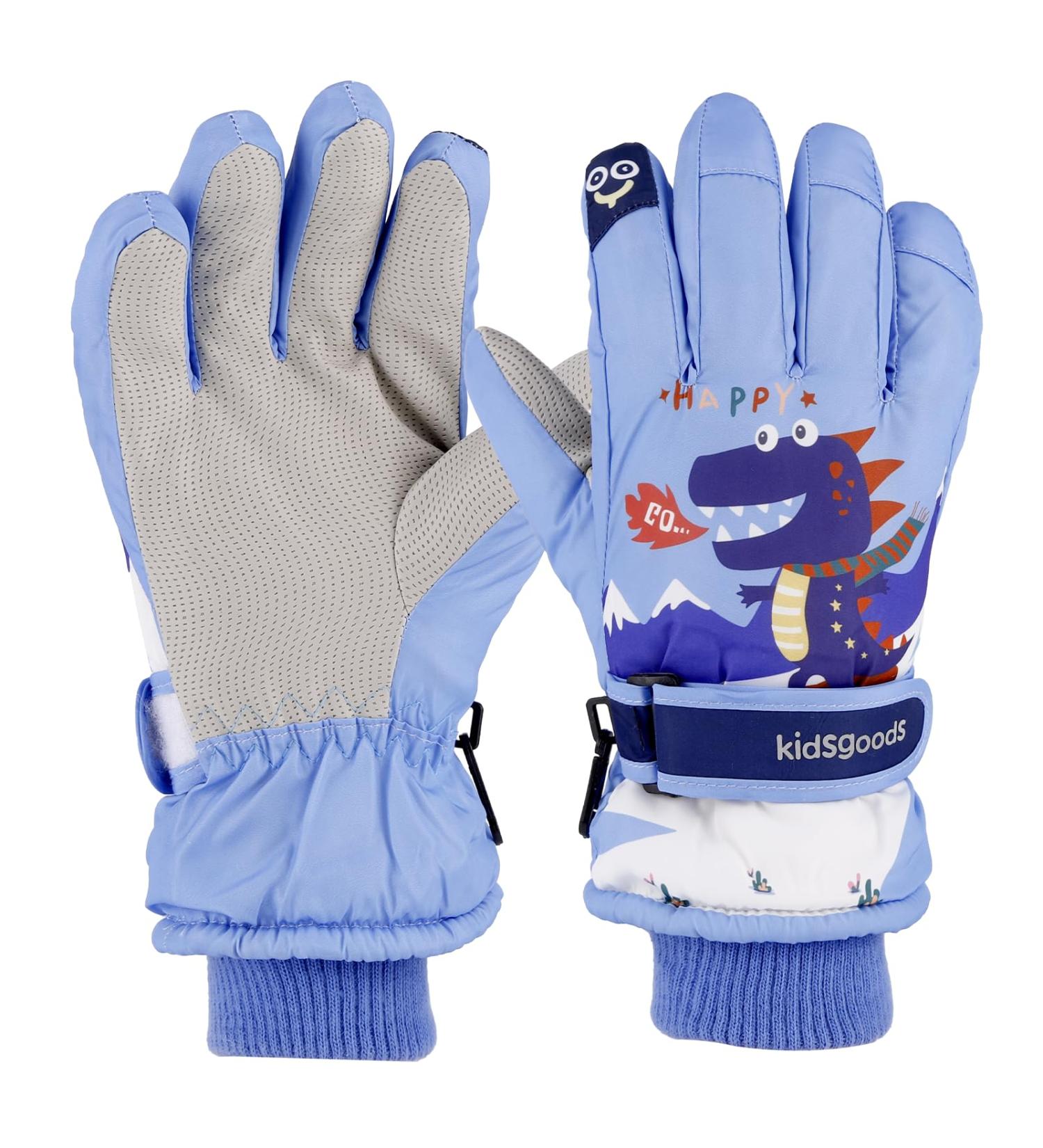 Kids Ski Gloves Mittens Waterproof | Winter Warm Snow Gloves for Boys Girls 2-10 Years | Thermal Fleece | Pink Purple Blue Cartoon | Light Blue-1 - Buy Online on GoSupps.com