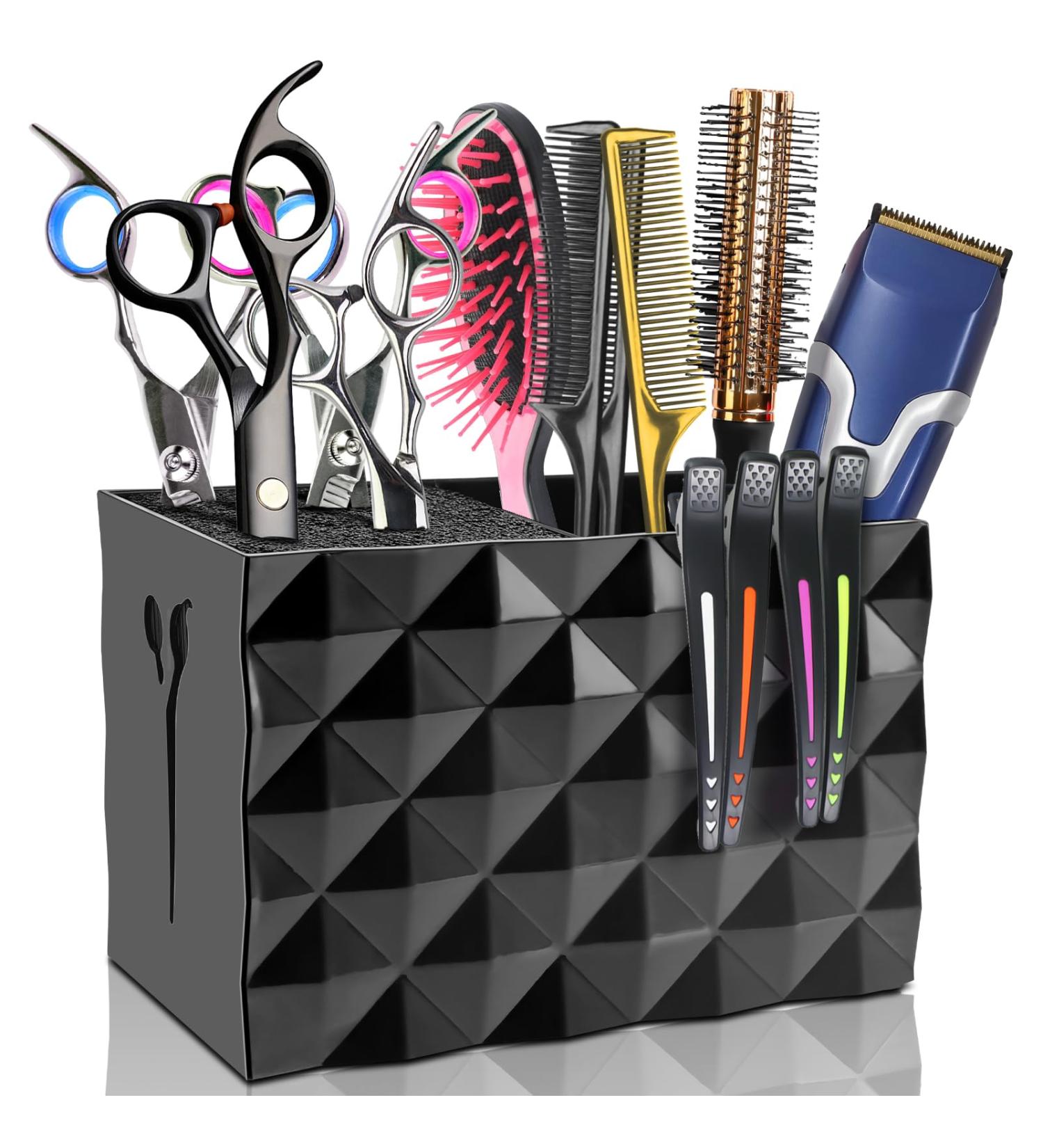 NICEMOVIC Barber Scissors Holder Box Barber Accessories Barber Supplies Professional Salon Hairdressing Scissors Rack Holder Storage Organizer for Hairstyling Combs Clips Brushes (Black) - Buy Online on GoSupps.com
