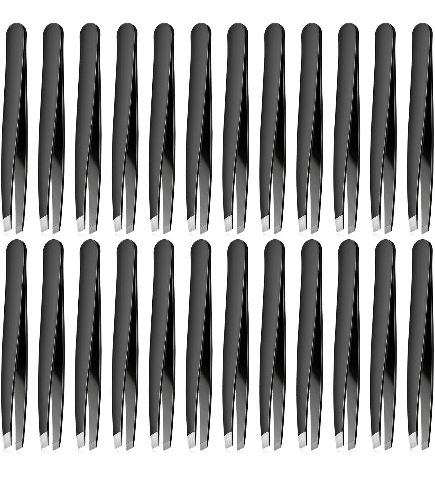 24-Piece Stainless Steel Eyebrow Tweezers Set for Precision Facial Hair Removal - Slanted Tip Tweezers for Men and Women - Buy Online on GoSupps.com