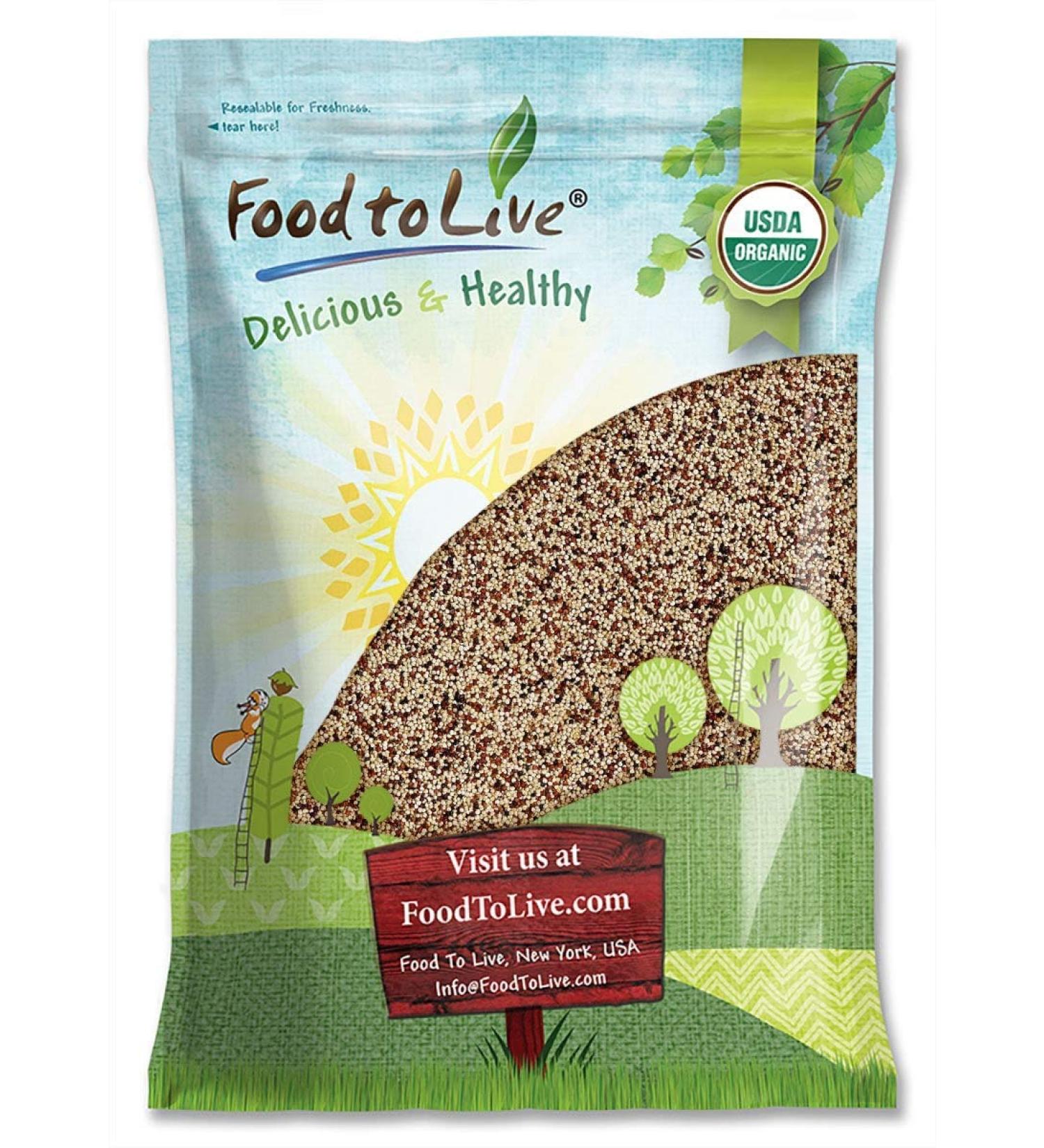 Organic Tri-Color Quinoa 10lb Pack - Non-GMO Three-Color Blend of White, Black, & Red Quinoa - Whole Grain, Kosher, Vegan - Sproutable & Sirtfood - High Fiber & Protein - Bulk Buy - Buy Online on GoSupps.com