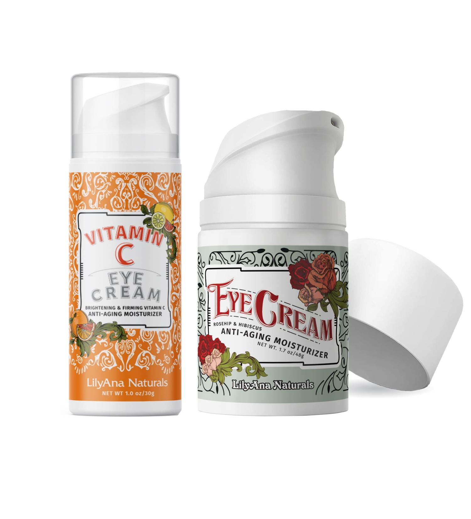 LilyAna Naturals Eye Cream Bundle - Vitamin C Anti-Aging Treatment for Dark Circles, Puffiness, Fine Lines & Wrinkles - 1.7 Oz + 1 Oz - Buy Online on GoSupps.com