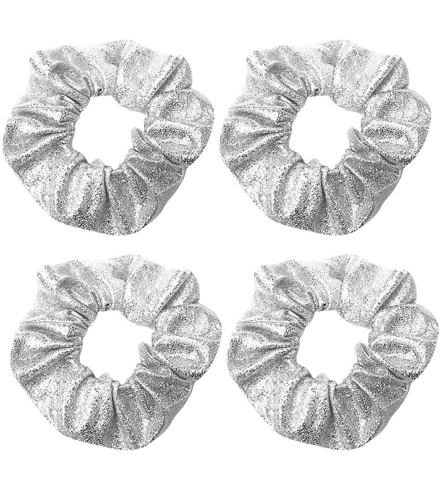 4 Pack Silver Metallic Marble Grain Hair Scrunchies - Perfect for Festivals & Christmas - Buy Online on GoSupps.com