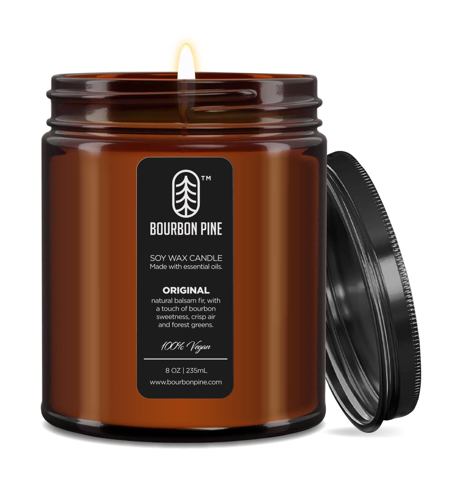 Bourbon Pine 8oz Scented Candle | Vegan Soy Wax | Hand Poured | 40 Hour Burn | Luxury Aromatherapy Gift | Unisex Holiday Essential Oils - Buy Online on GoSupps.com