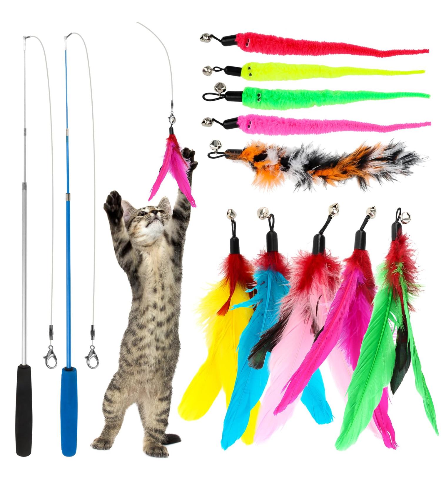 Shop Ukofew 12-Piece Cat Fishing Toys with Springs & Feathers Interactive Fun for Cats of All Sizes | International Shipping Available - Buy Online on GoSupps.com