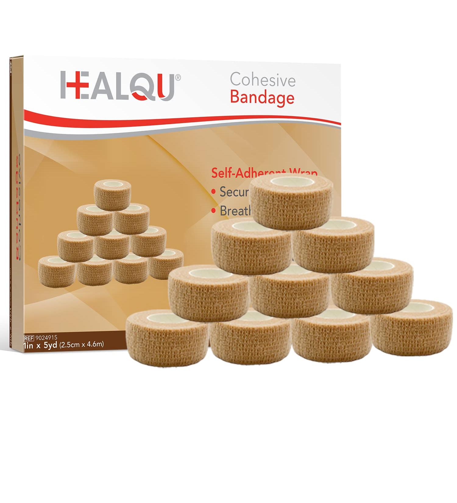 HEALQU Self Adhesive Bandage Wrap 12-Pack Cohesive Elastic Tape for Sports Waterproof Medical Wrap for Wrist & Ankle Flexible Vet Wrap for Dogs 1 x 5 Yards Each - Buy Online on GoSupps.com