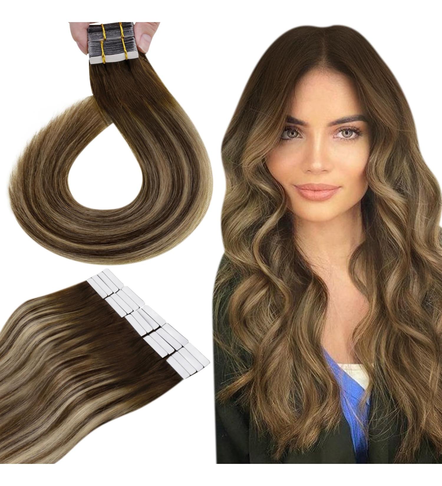 Hetto Real Hair Tape Extensions - Balayage Chocolate Brown to Caramel #4/27/2 | 30cm 40g | Premium Quality Smooth Hair Extensions - Buy Online on GoSupps.com
