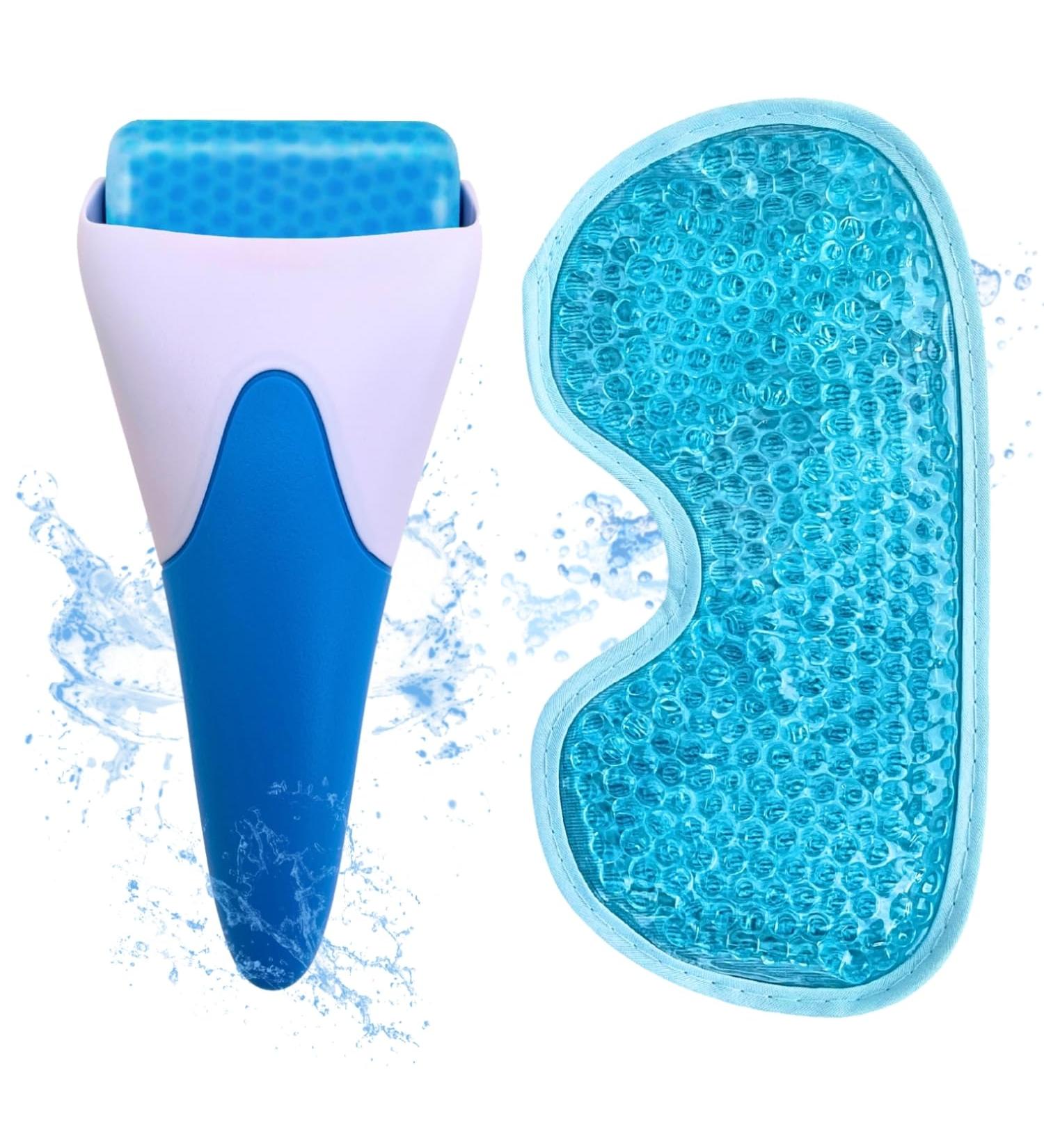 KSLUX Set Facial Roller Ice and Cold Gel Eye Mask Ice Roller Face and Eye Cold Gel Mask Dark Circles Bags Wrinkle Migraines
