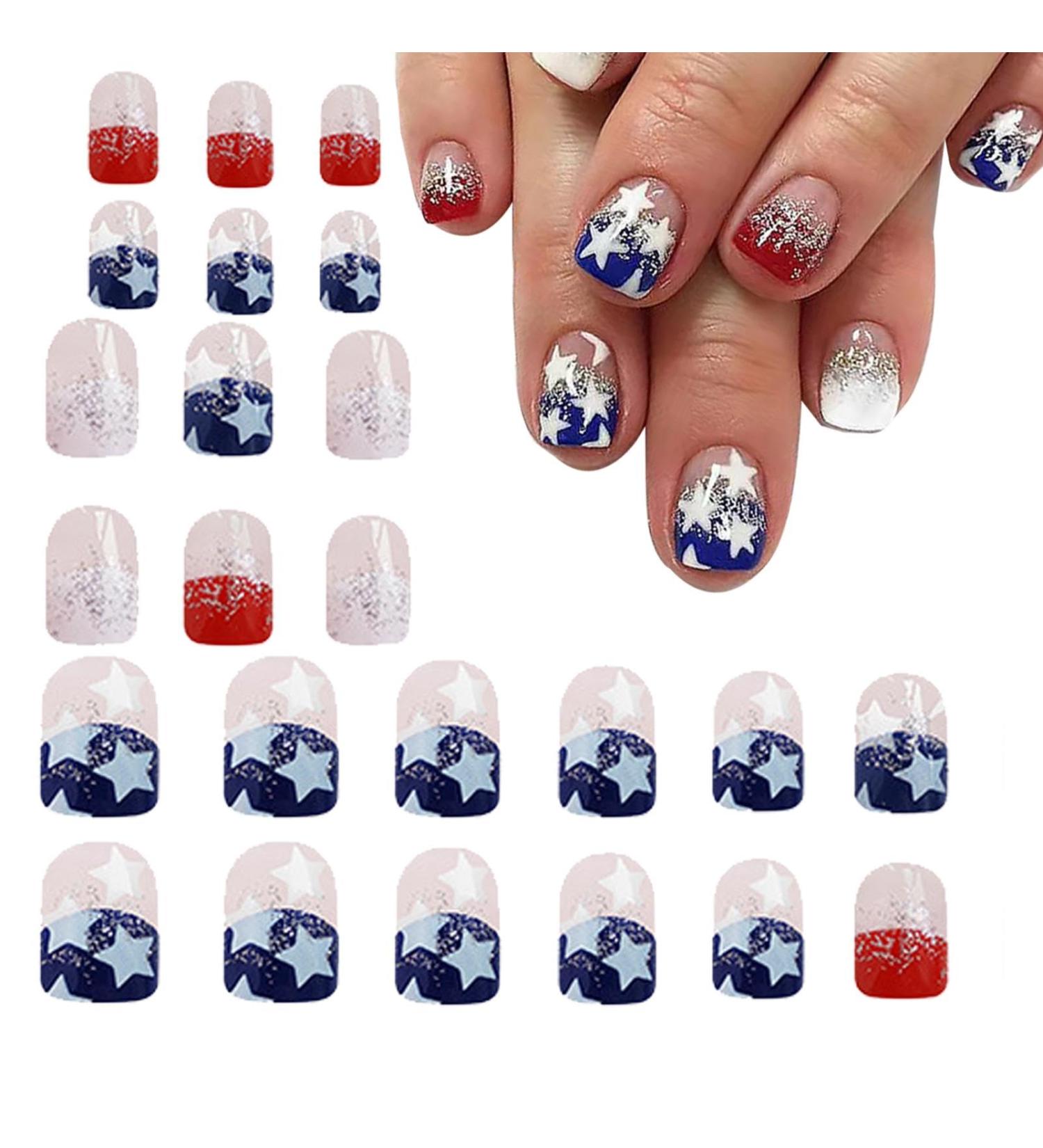 Mxshc Flag Fake Nails | Flag Design Full Patriotic | 4th July Cute Nails Stars And Stripes Designs Short Square False Nails For Wedding Prom Dating - Buy Online on GoSupps.com