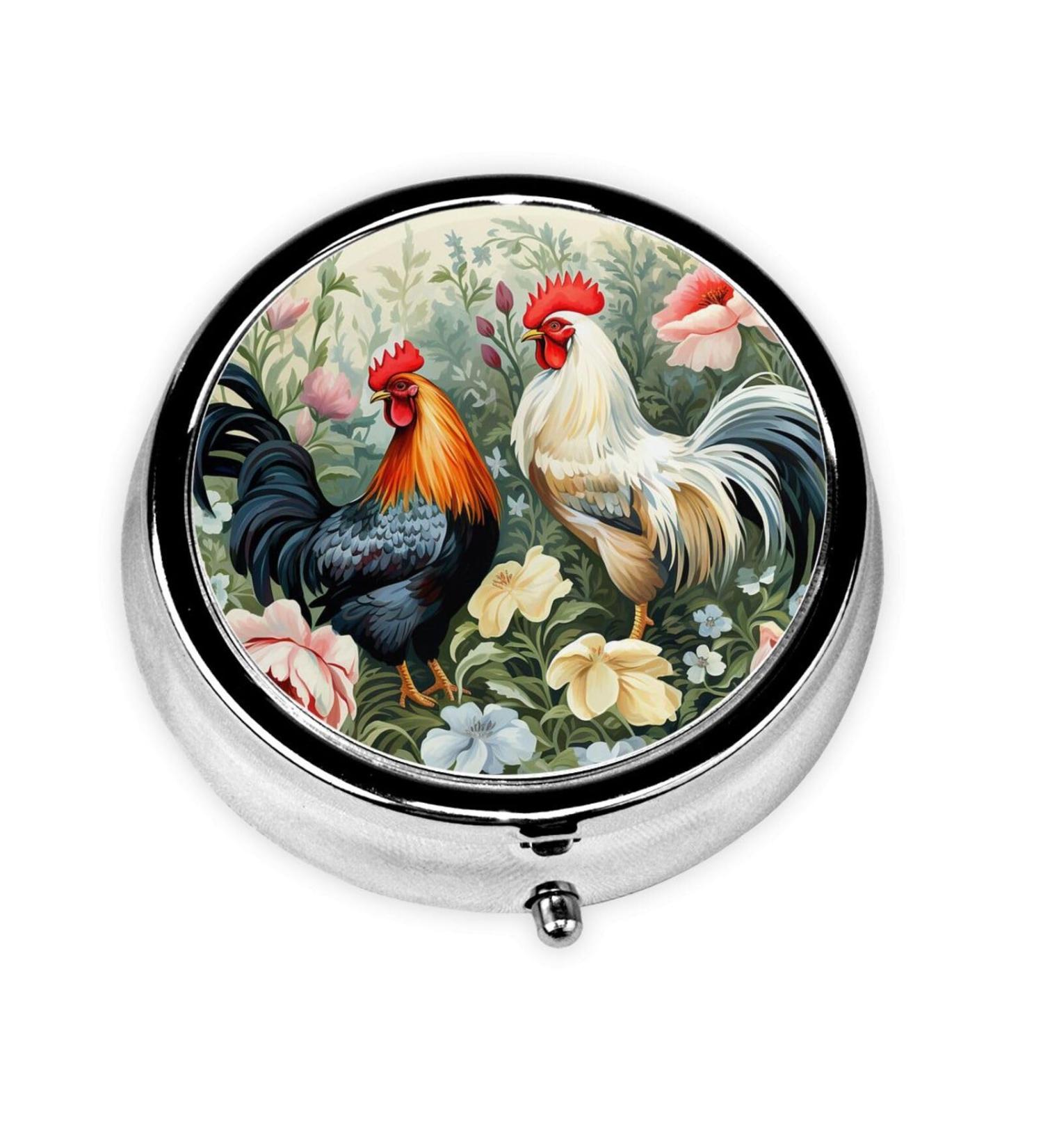 Shop Portable 3 Compartment Pill Box - Rooster Design Travel Organizer for Vitamins & Medicines - Perfect Gift - Buy Online on GoSupps.com
