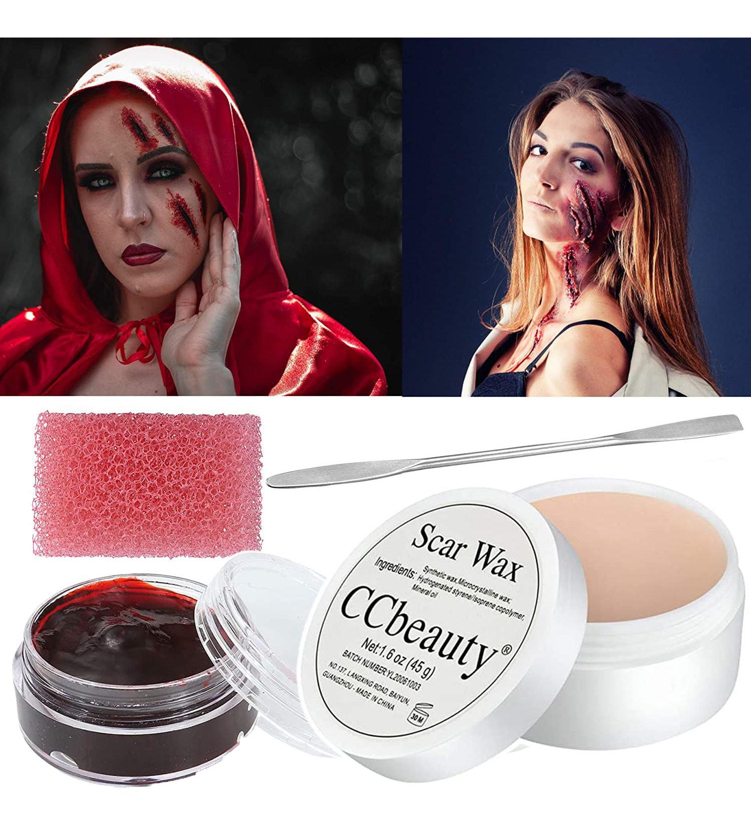 CCbeauty SFX Special Effects Makeup Kit - Fake Wound Wax & Scab Blood Set for Halloween Stage Makeup - Includes Moulding Scars Wax, Spatula Tool, and Pink Stipple Sponge (1.6 Oz + 0.63 Oz) - Buy Online on GoSupps.com