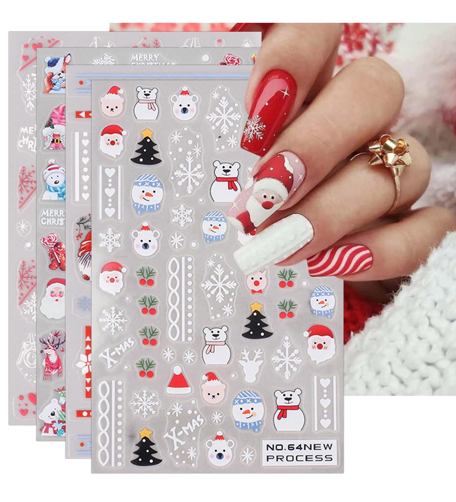 JMEOWIO 6 Sheets Christmas Nail Art Stickers Decals Self-Adhesive Snowman Snowflake Winter Holiday Cute Santa Nail Supplies Nail Art Design Decoration Accessories - Buy Online on GoSupps.com