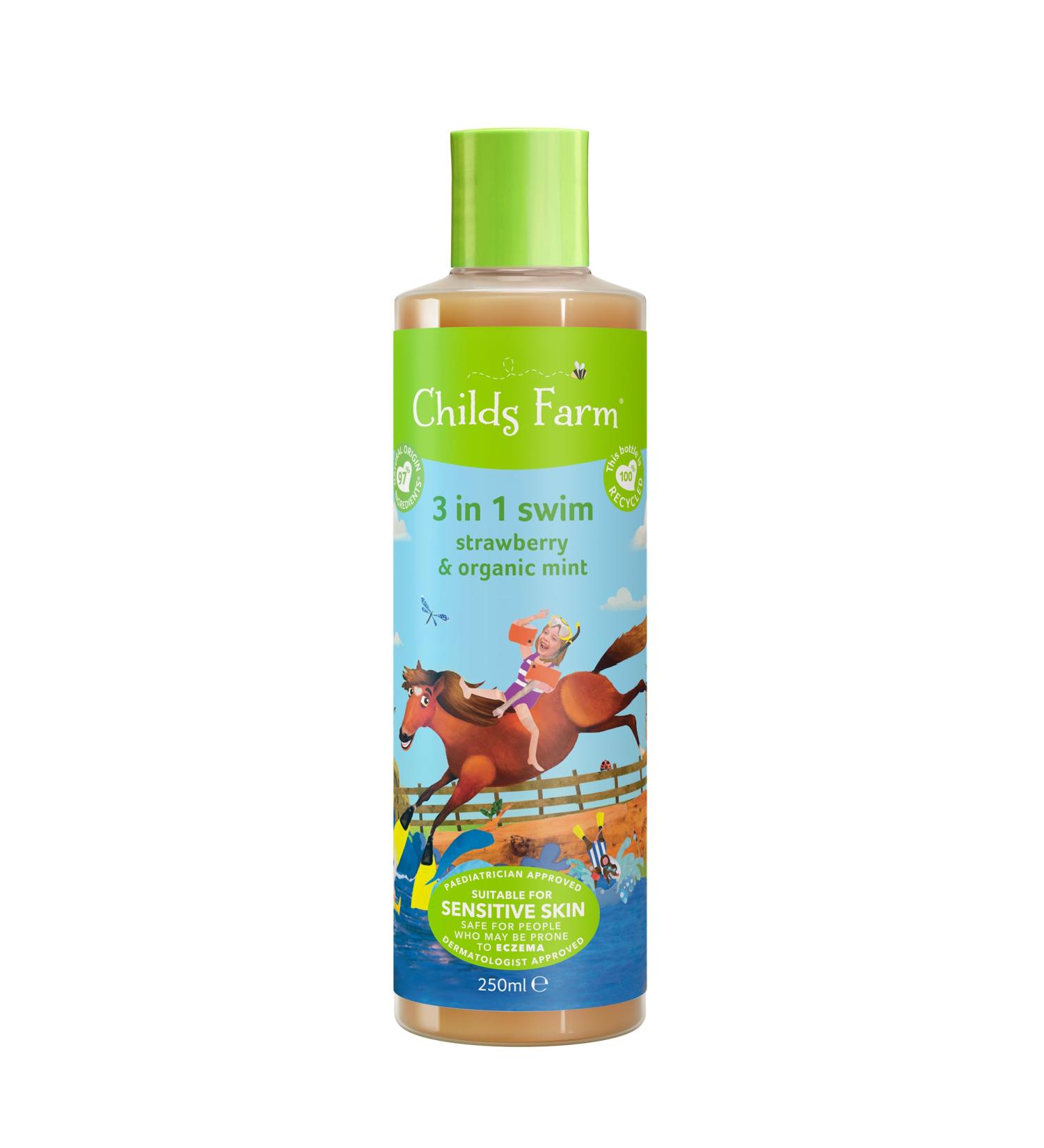 Childs Farm Kids 3 in 1 Swim Body Wash Shampoo & Conditioner - Strawberry & Organic Mint 8.4 fl oz - Ideal for Dry Sensitive & Eczema-Prone Skin - Buy Online on GoSupps.com