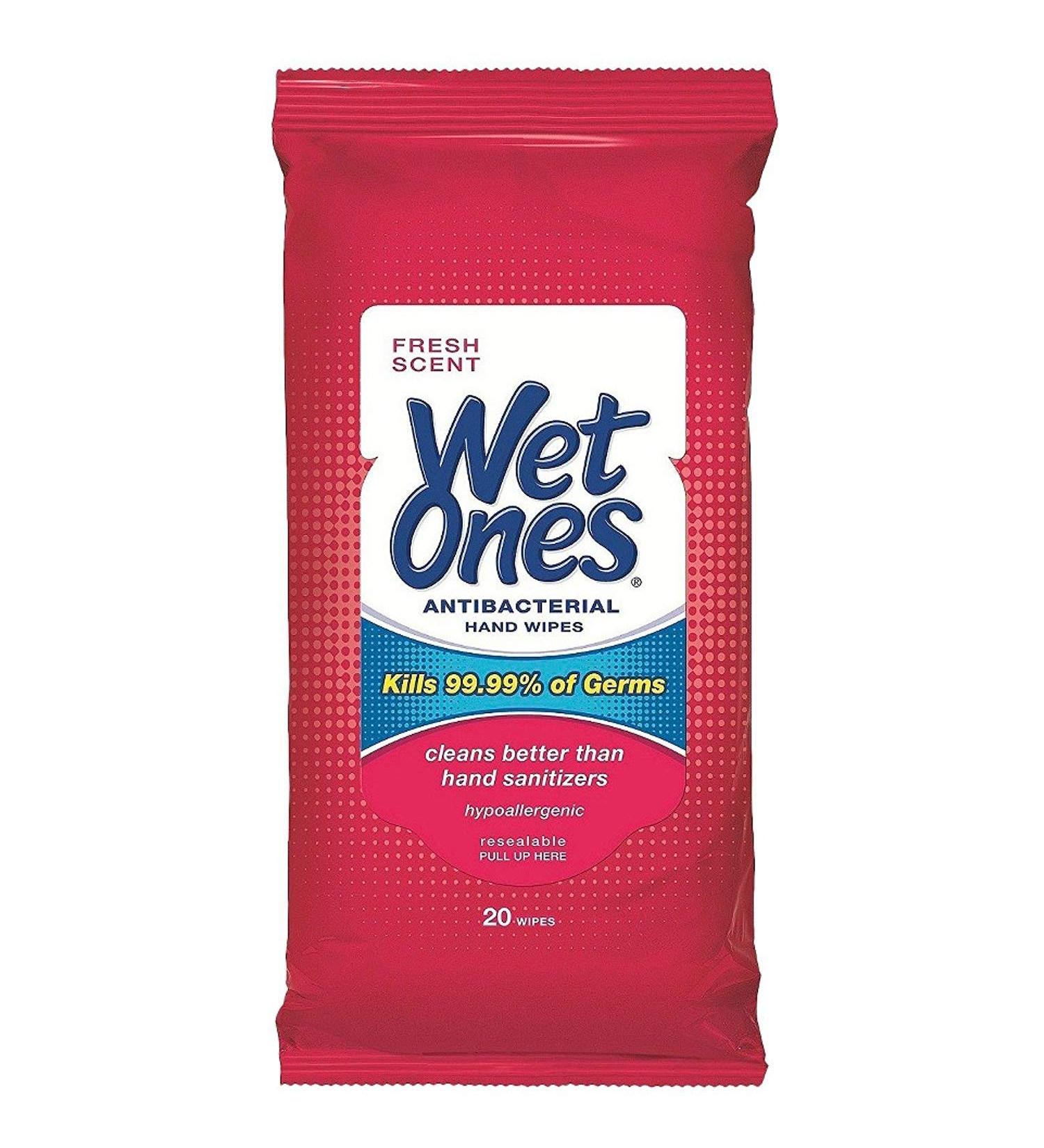 Wet Ones Antibacterial Hand Wipes Travel Pack 20-Count (Pack of 1)(colors may vary)