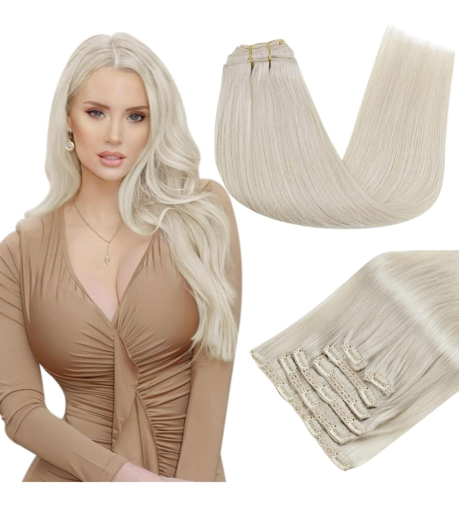 Buy Runature Clip In Extensions - Real White Blonde Remy Hair 80g 25cm 10 Inch Affordable 7PCs Set - Buy Online on GoSupps.com