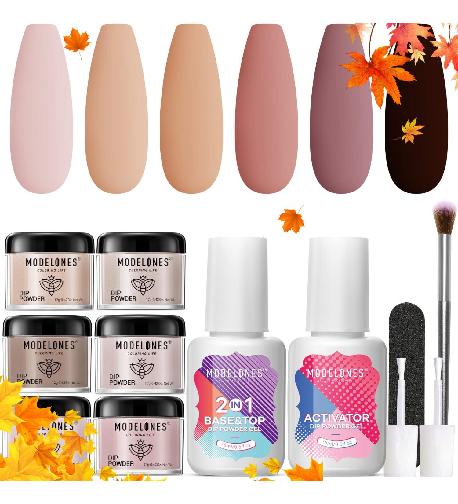 Modelones 6 Colors Dip Powder Nail Kit Starter 12Pcs Fall Winter Nude Brown Neutral Skin Tone - Acrylic Dipping Powder System with Base & Top Coat, Activator - French Nail Art, DIY Manicure Kit - Buy Online on GoSupps.com
