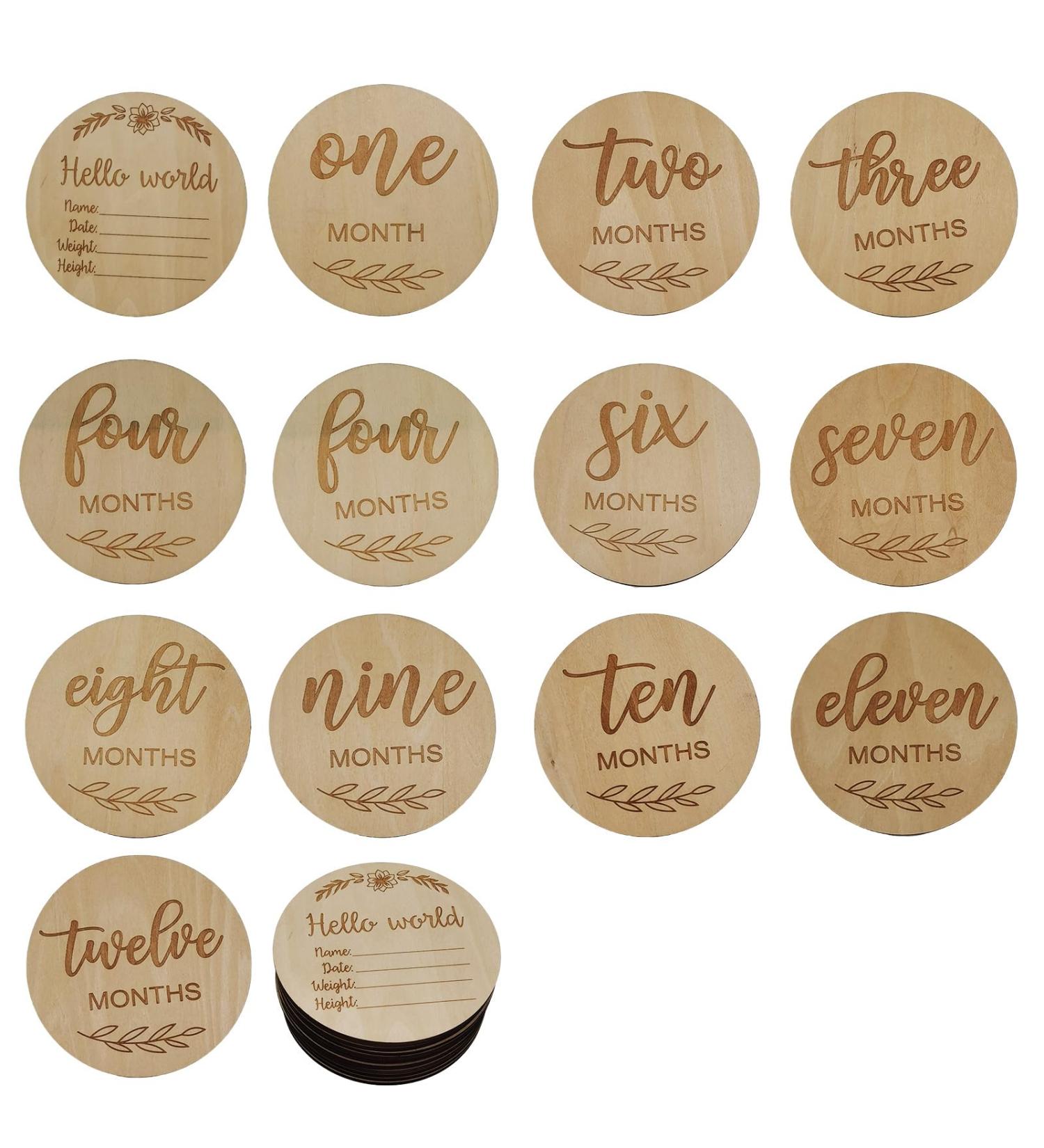HAWAKA 13 Pieces Baby Monthly Milestone Cards Wooden Baby Announcement Cards Wooden Baby Milestone Cards Milestone Discs Photo Props Baby Gift Set for Baby Shower - Buy Online on GoSupps.com