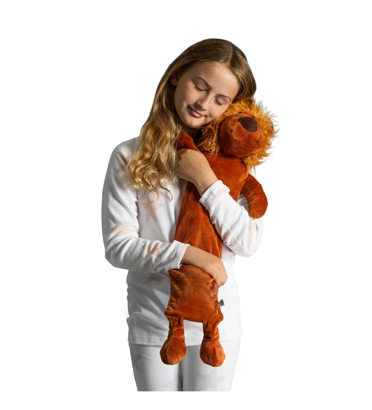 LIVIVO Large Hot Water Bottle with Lion Microfiber Fleece Cover - 2L Capacity for Quick Heat and Pain Relief - Buy Online on GoSupps.com