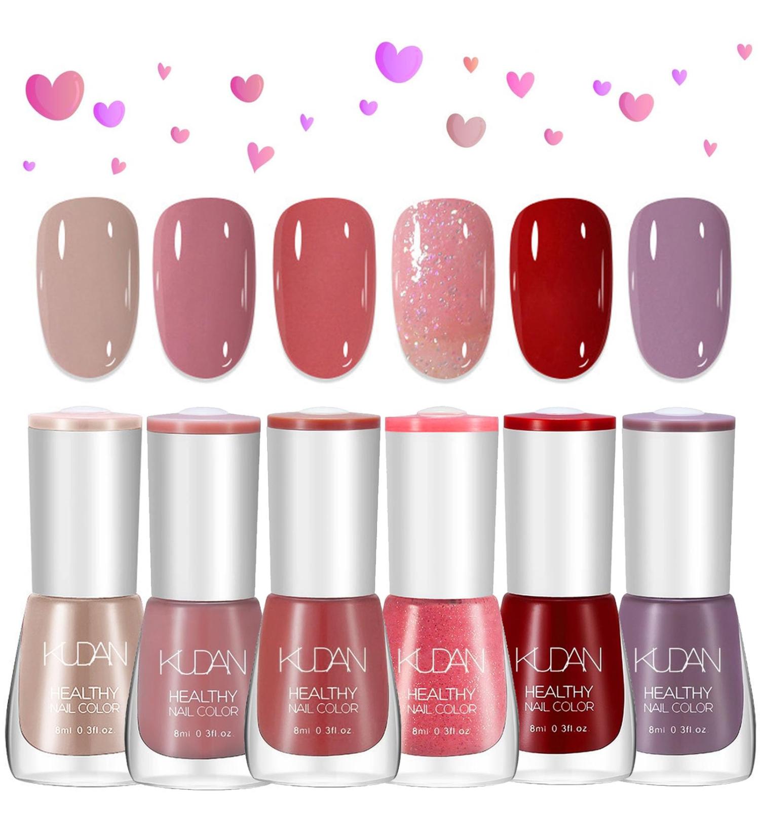 Nail Polish Set 6Pcs Quick Dry & Long Lasting Nude Pink Red Nail Varnish - Non-Toxic Water Based Holographic Nail Polish Gel - No Need UV Nail Paint for DIY Nail Art Manicure at Home 8ML Nude Pink Red Purple - Buy Online on GoSupps.com