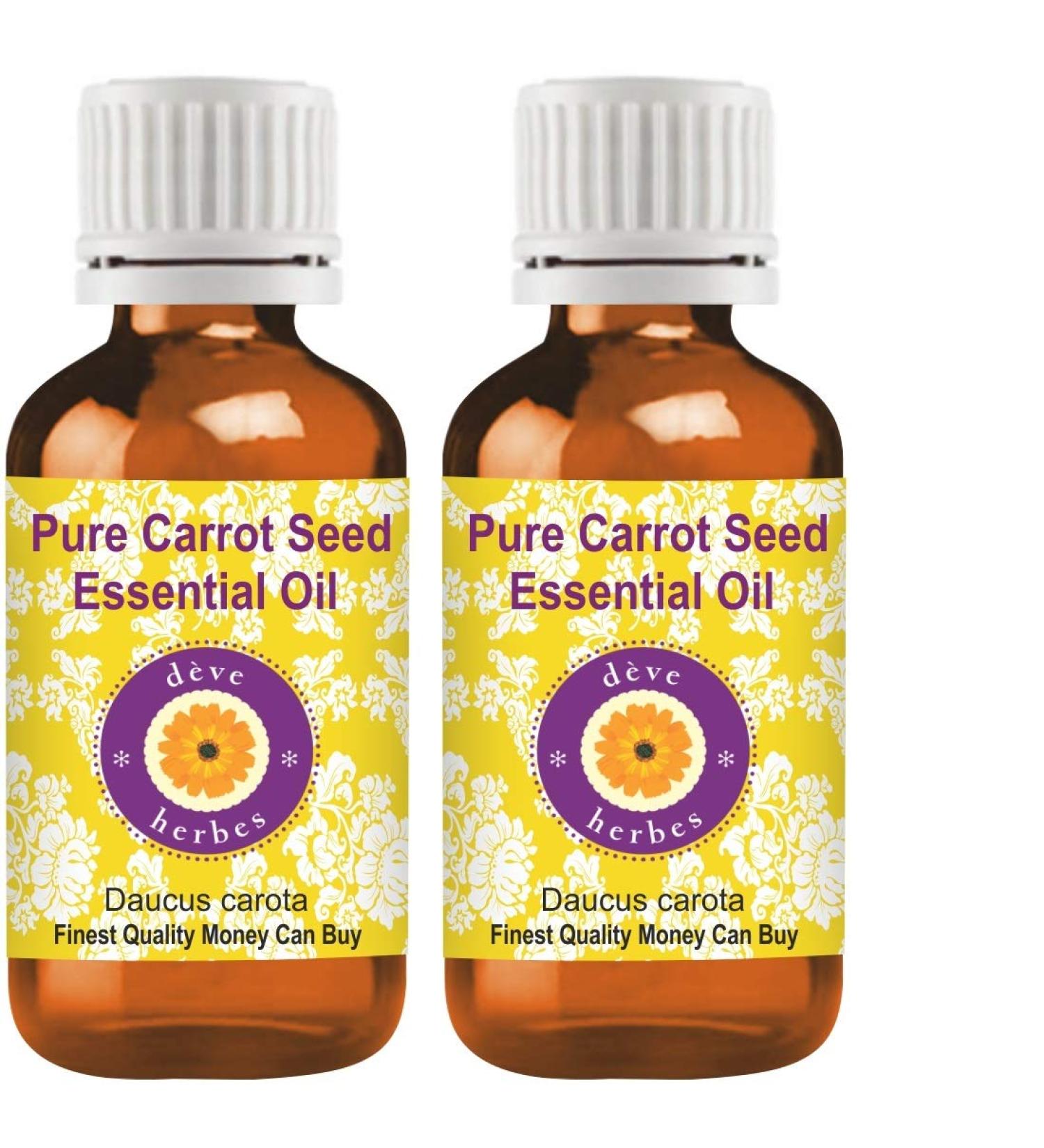 Deve Herbes Pure Carrot Seed Essential Oil (Daucus carota) Steam Distilled (Pack of Two) 100ml X 2 (6.76 oz) 3.38 Fl Oz (Pack of 2) - Buy Online on GoSupps.com