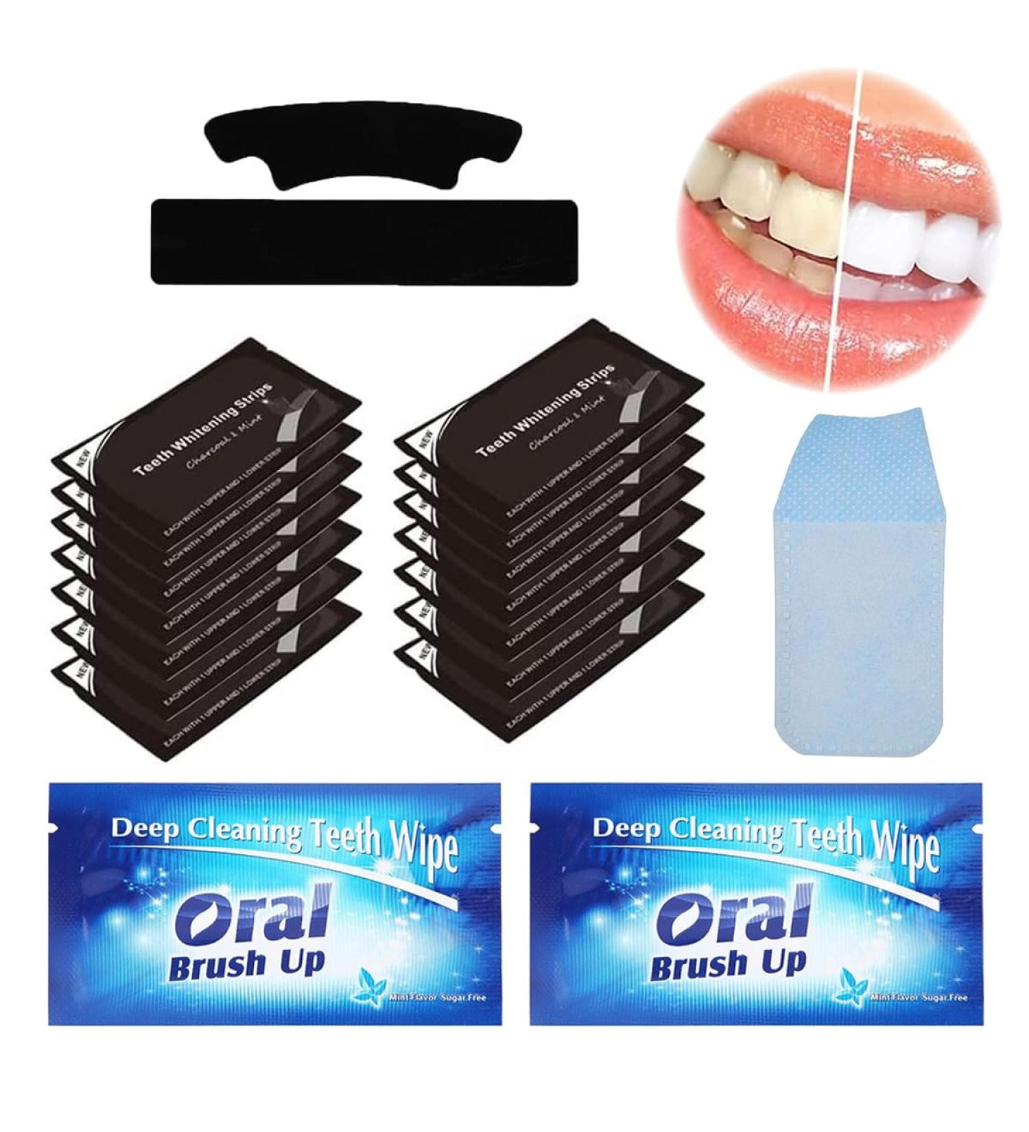 Effective Teeth Whitening Strips - 7 Pairs for Yellow Teeth & 2 Finger Toothbrushes | Brighten Your Smile Today! - Buy Online on GoSupps.com