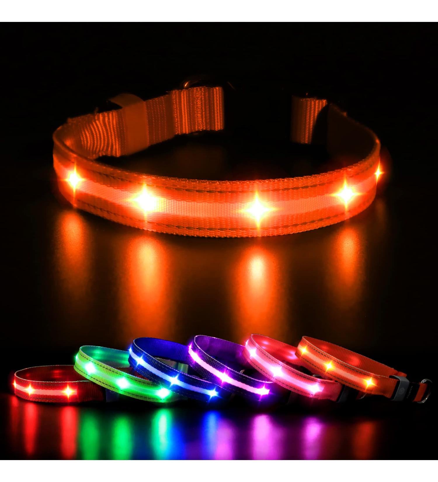 Masbrill LED Dog Collar - Luminous Waterproof & Adjustable with 3 Flashing Lights for Small to Large Dogs - Orange XS (25-35cm) - Buy Online on GoSupps.com