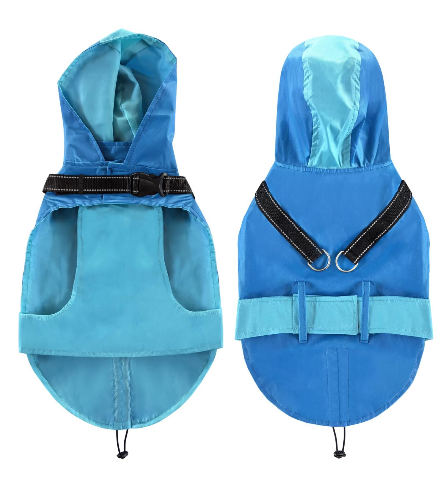 Mosucoirl Waterproof Dog Coat with Hood & Reflective Features | Windproof Rain Jacket for Small & Medium Dogs - 2XL Blue - Buy Online on GoSupps.com
