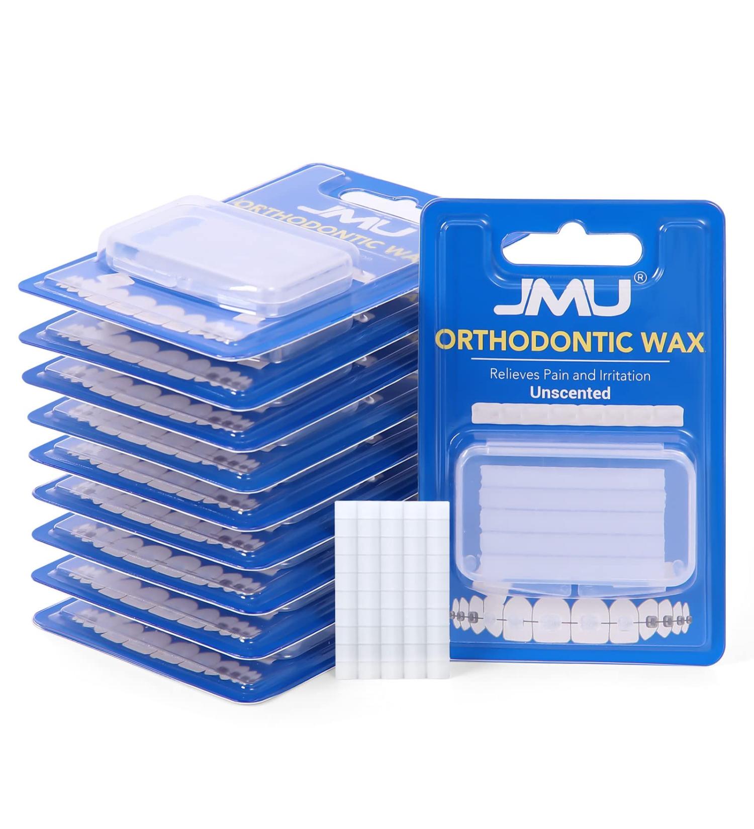 Braces Wax 10 Pack - JMU Orthodontic Wax for Braces & Aligners - 500 Precut Wax Dots - Unscented Dental Wax - Buy Online on GoSupps.com