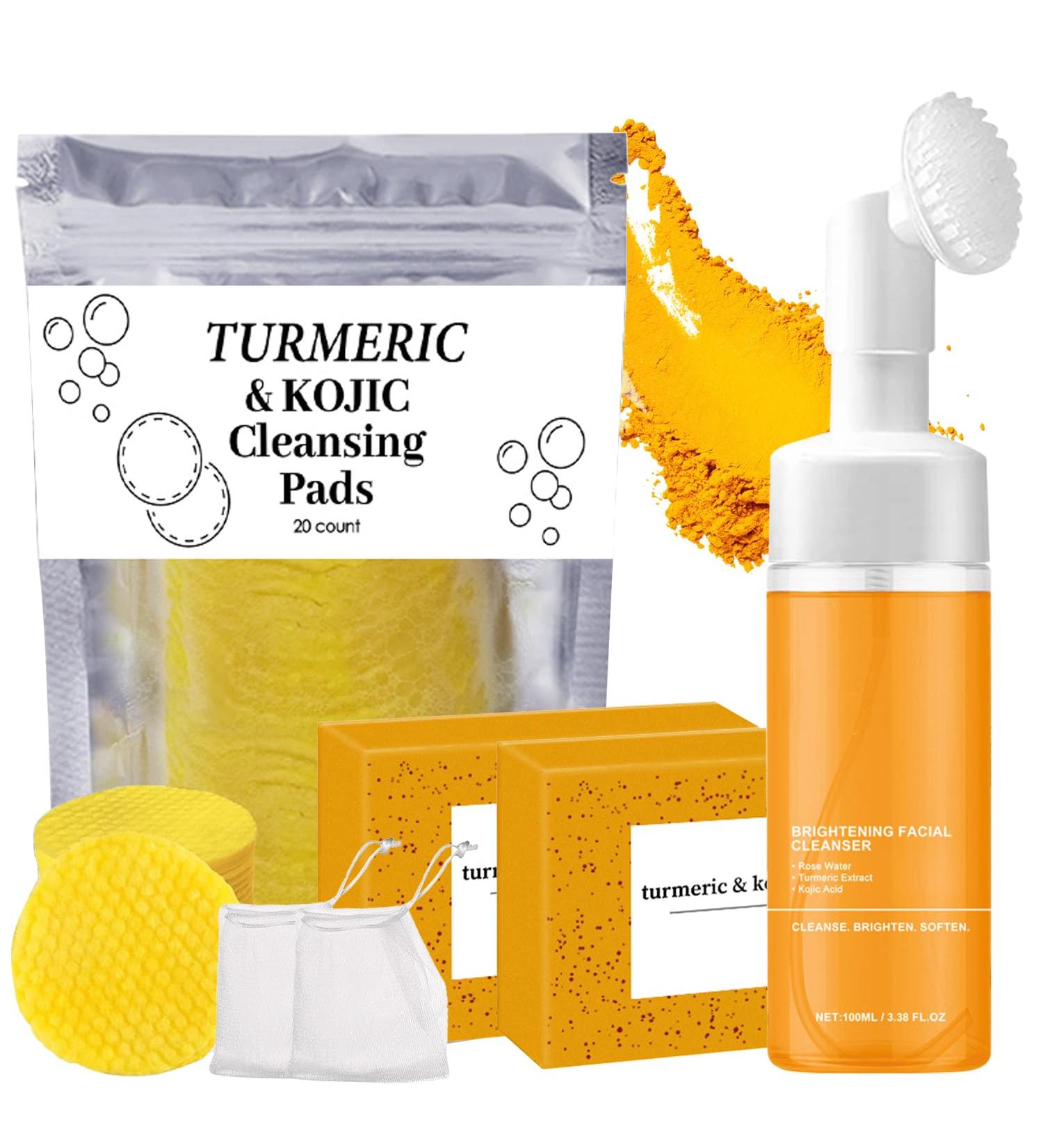 4Pcs Turmeric Wash and Care Three Piece Set Turmeric Trio: Facial Wash Cleansing Mousse & Soap for Skin Care Turmeric Cleansing Exfoliating Pads Turmeric Face Wash for Face & Body - Buy Online on GoSupps.com