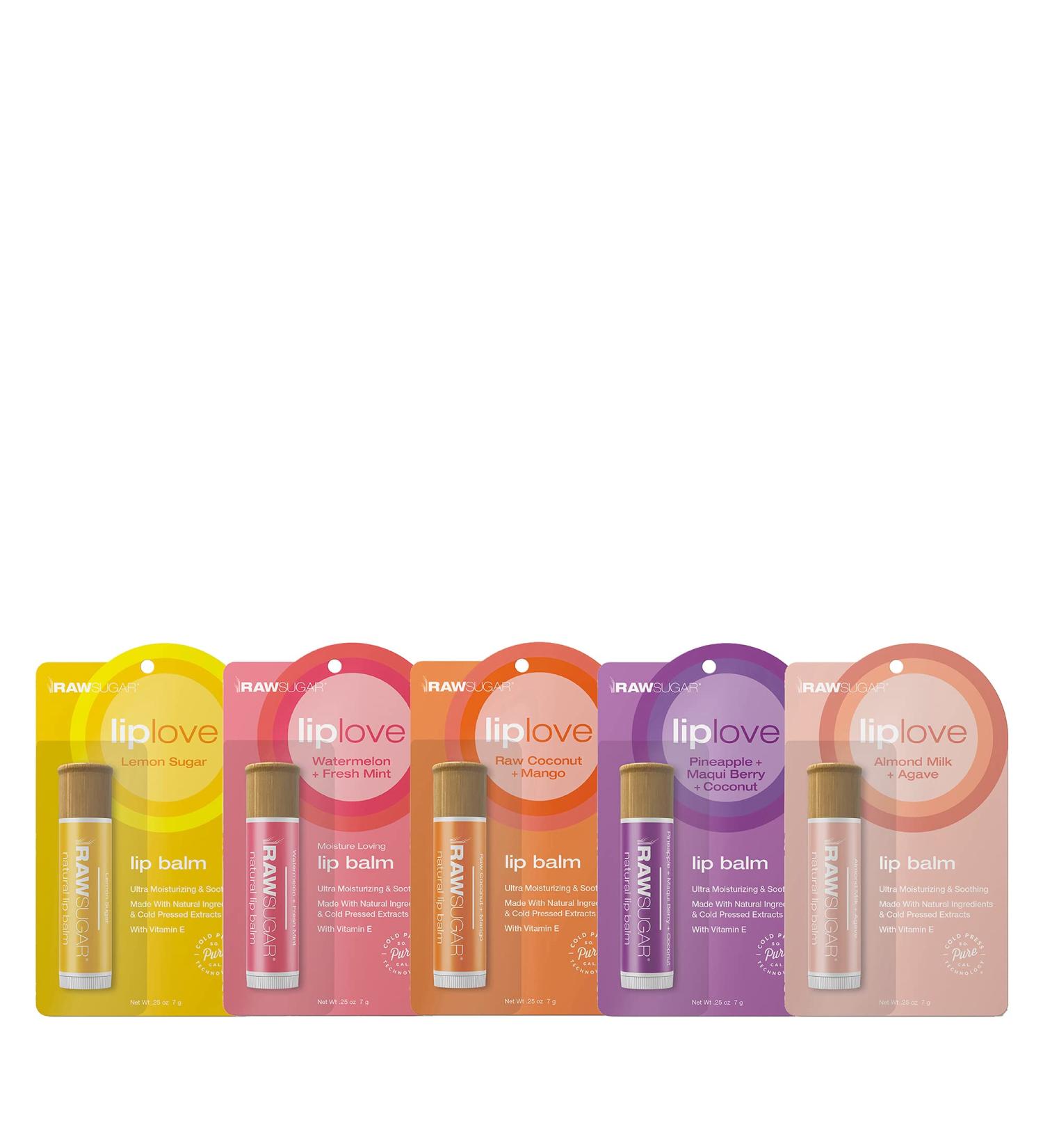 Raw Sugar Lip Love Bundle - Hydrating Lip Balm with Safflower Seed Oil and Shea Butter - 5 Pack - Buy Online on GoSupps.com