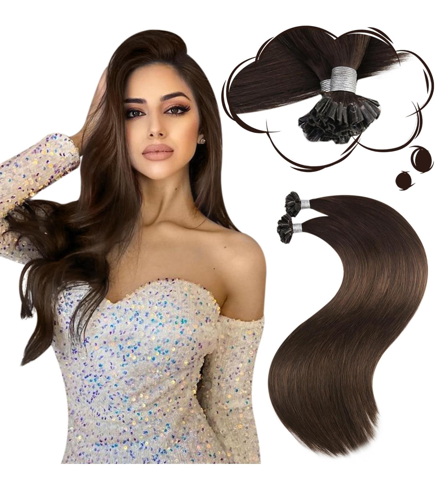 Moresoo Real Hair Extensions - 1g Remy U Tip Keratin Bondings Dark Brown #4 50g 45 cm - Premium Pre-Bonded Hair Extensions - Buy Online on GoSupps.com