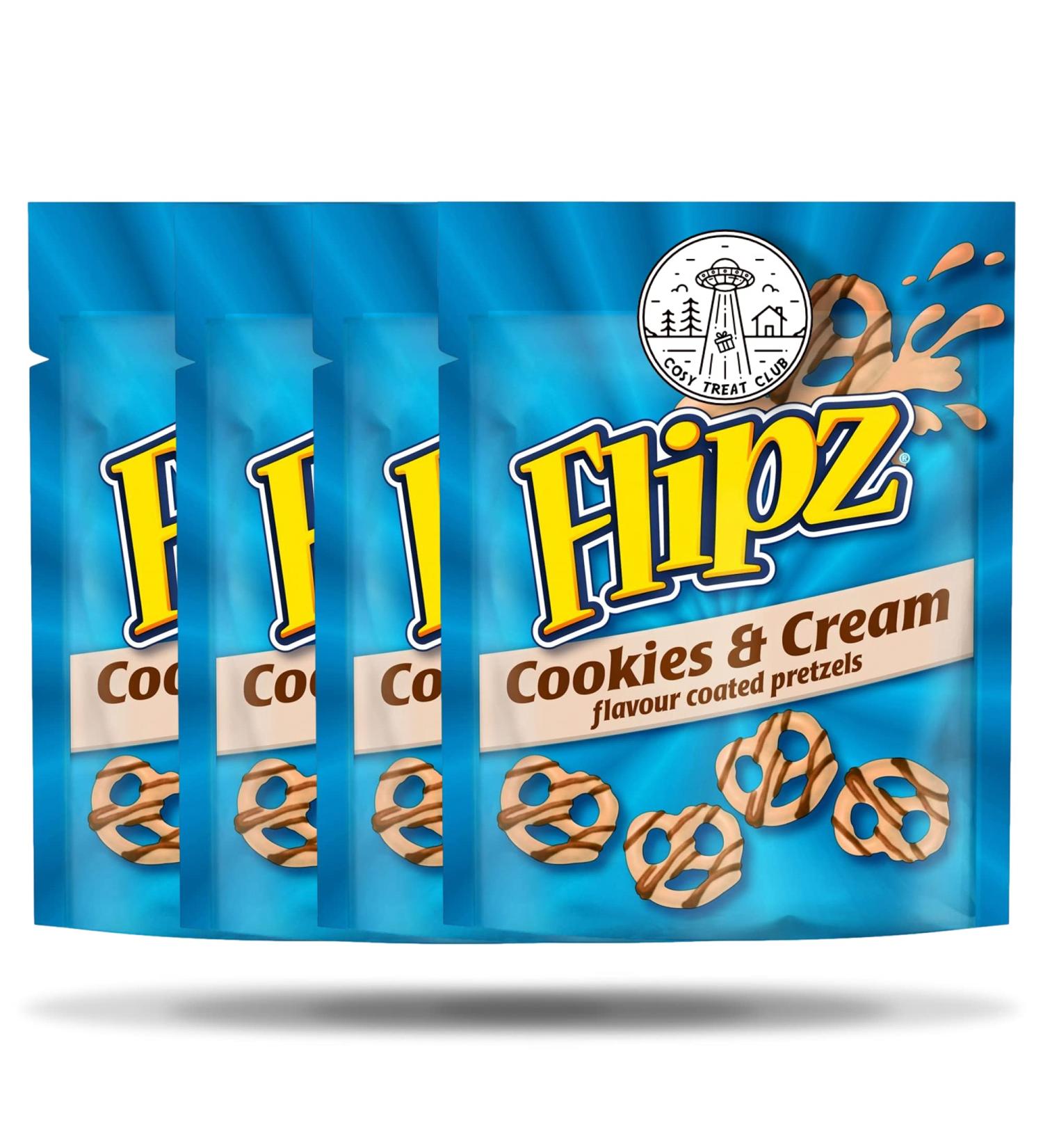 Flipz Cookies & Cream Coated Pretzels Perfect Snacks for Sharing 90g Pack of 4 - Buy Online on GoSupps.com