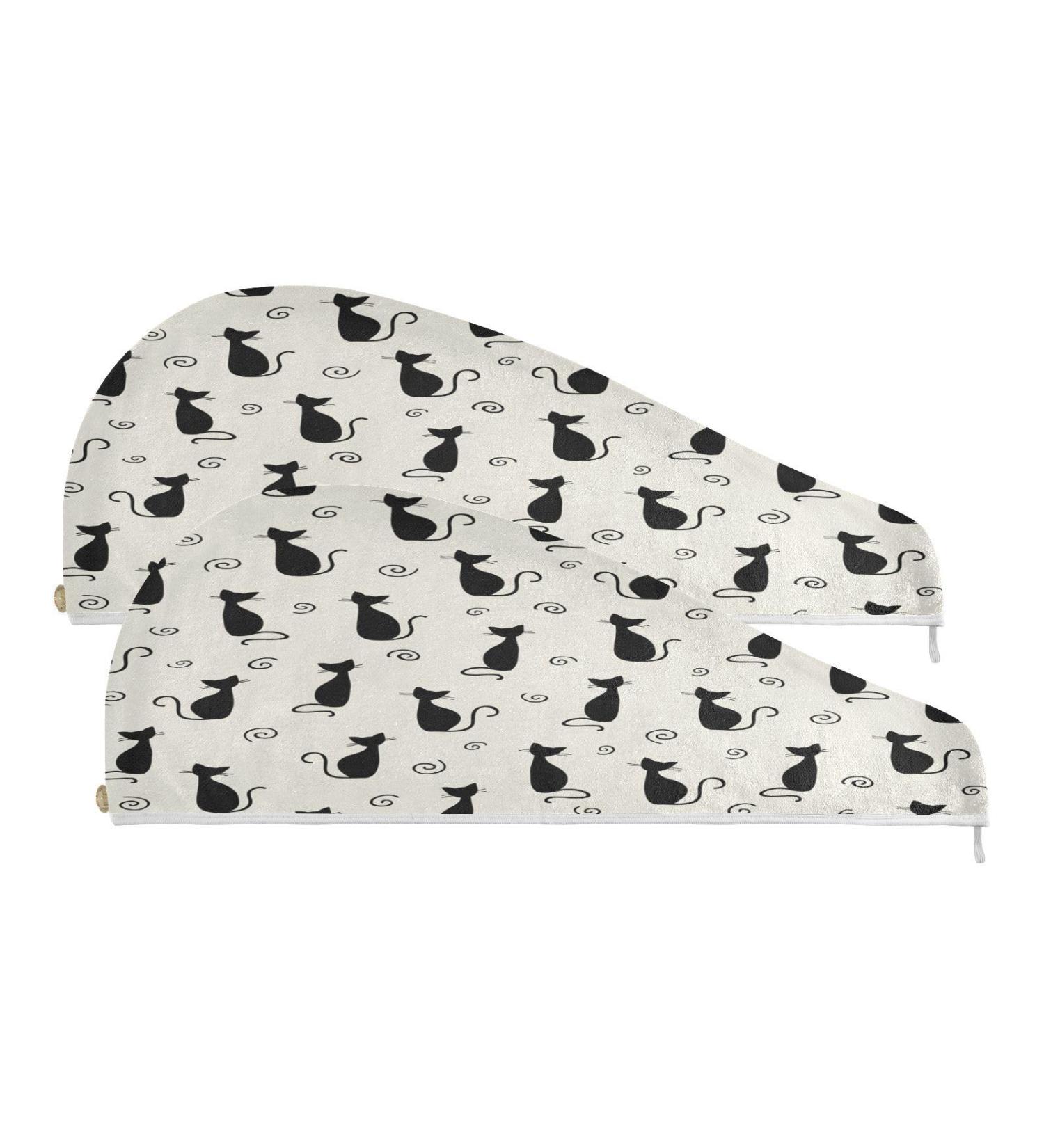 Shop Black Cat Dry Hair Cap - Quick Drying Towel Set with Button Headband | Super Absorbent & Comfortable for All Hair Types - Buy Online on GoSupps.com