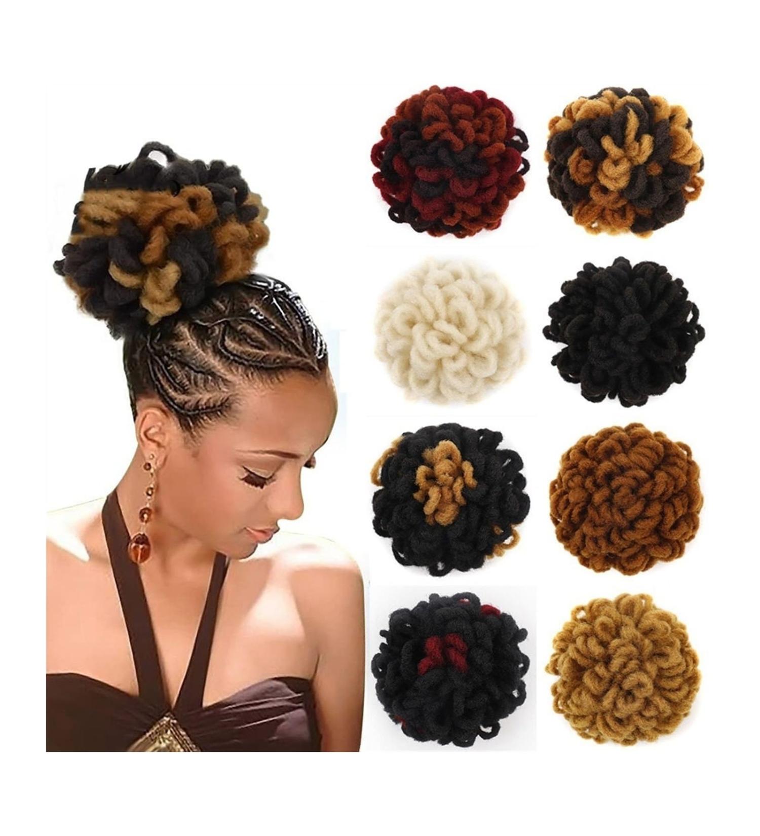Hair Bun Hairpiece for Women Dreadlocks Bun Afro Puff Drawstring Ponytail Hair Bun Hairpieces Braided Chignon Faux Loc Braids Buns Synthetic Clip in Hair Extensions for Women Hair Chignons(99JHBUGH350 - Buy Online on GoSupps.com