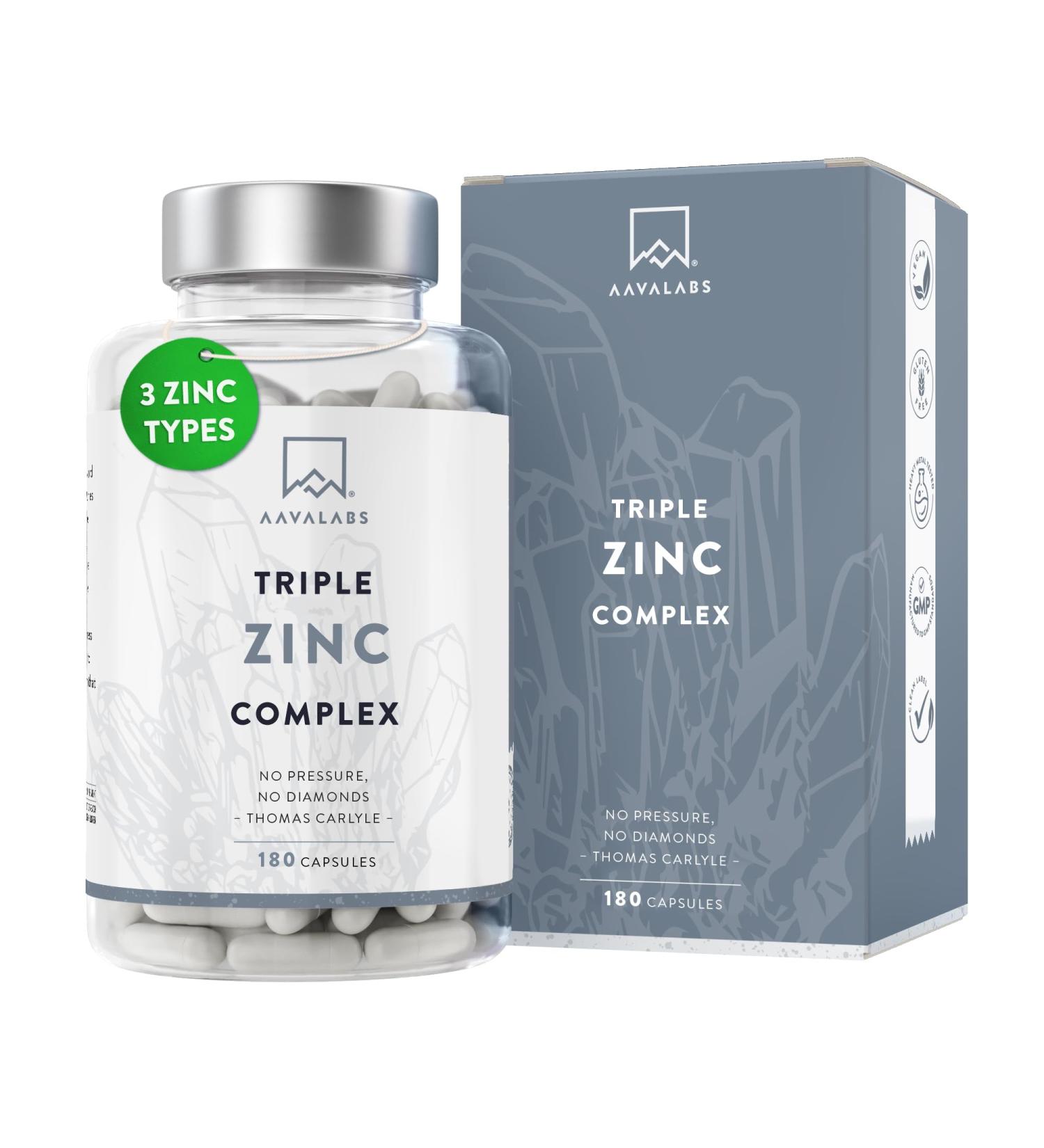 Triple Zinc 25mg with Vitamin C - 180 High Strength Tablets - Zinc Picolinate, Bisglycinate, Monomethionine - 6 Months Supply - Buy Online on GoSupps.com
