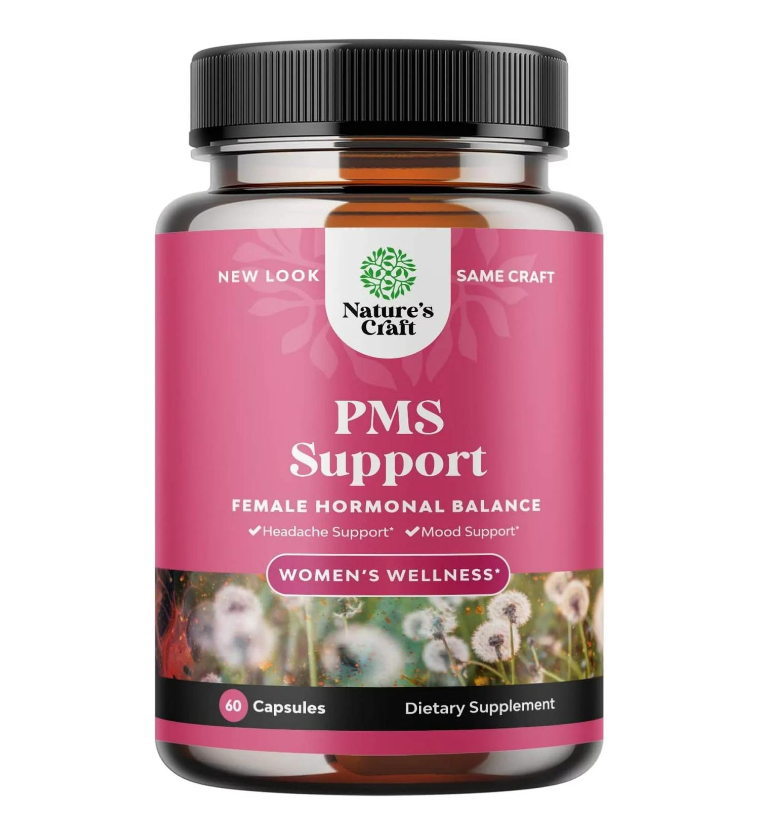 PMS Relief Vitamins for Women - Herbal Supplement with Vitex, Dong Quai & Black Cohosh - 60ct Capsules - Buy Online on GoSupps.com