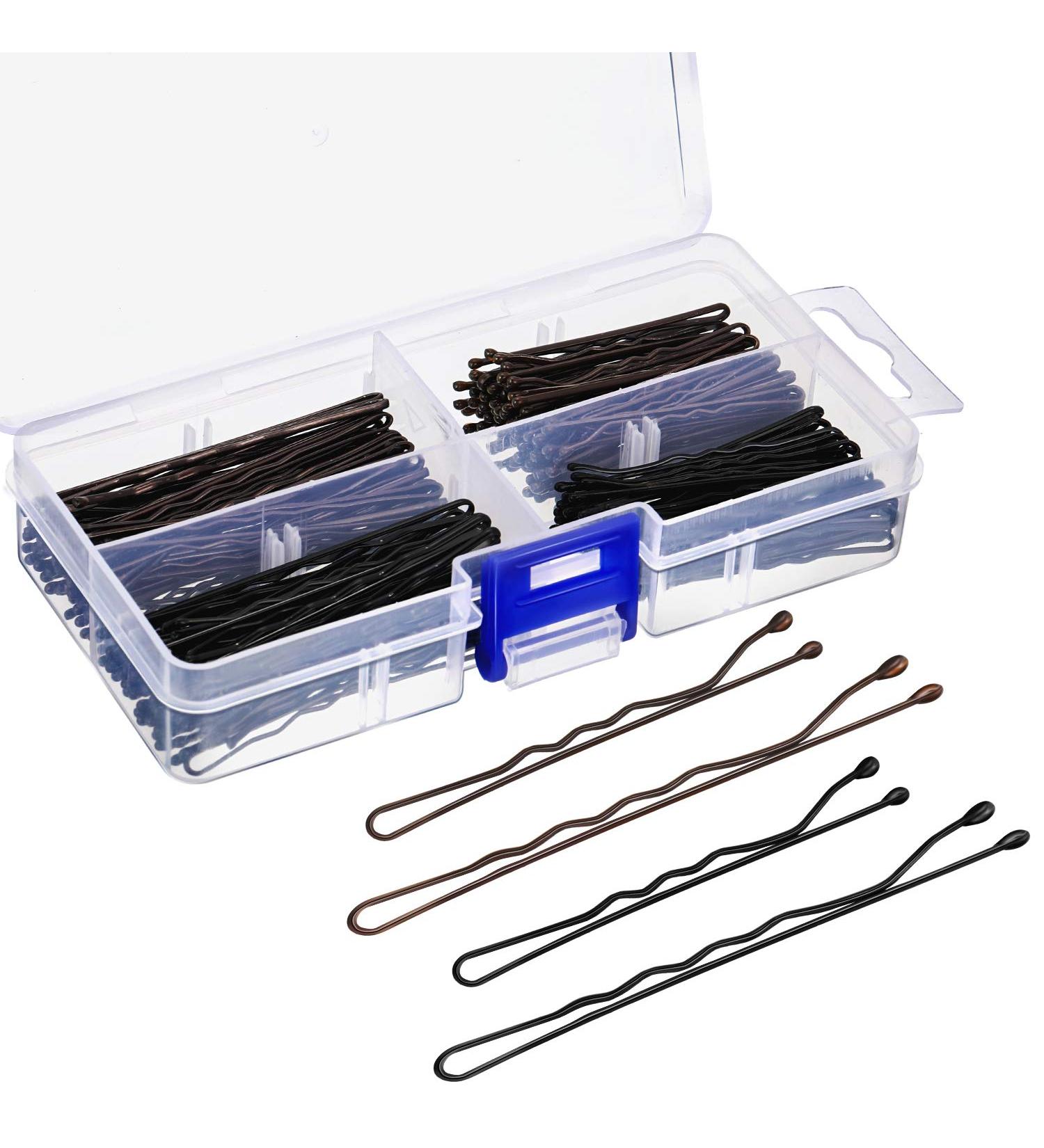 200-Piece Bobby Pins Assorted Sizes with Clear Storage Box - Black and Brown - Buy Online on GoSupps.com