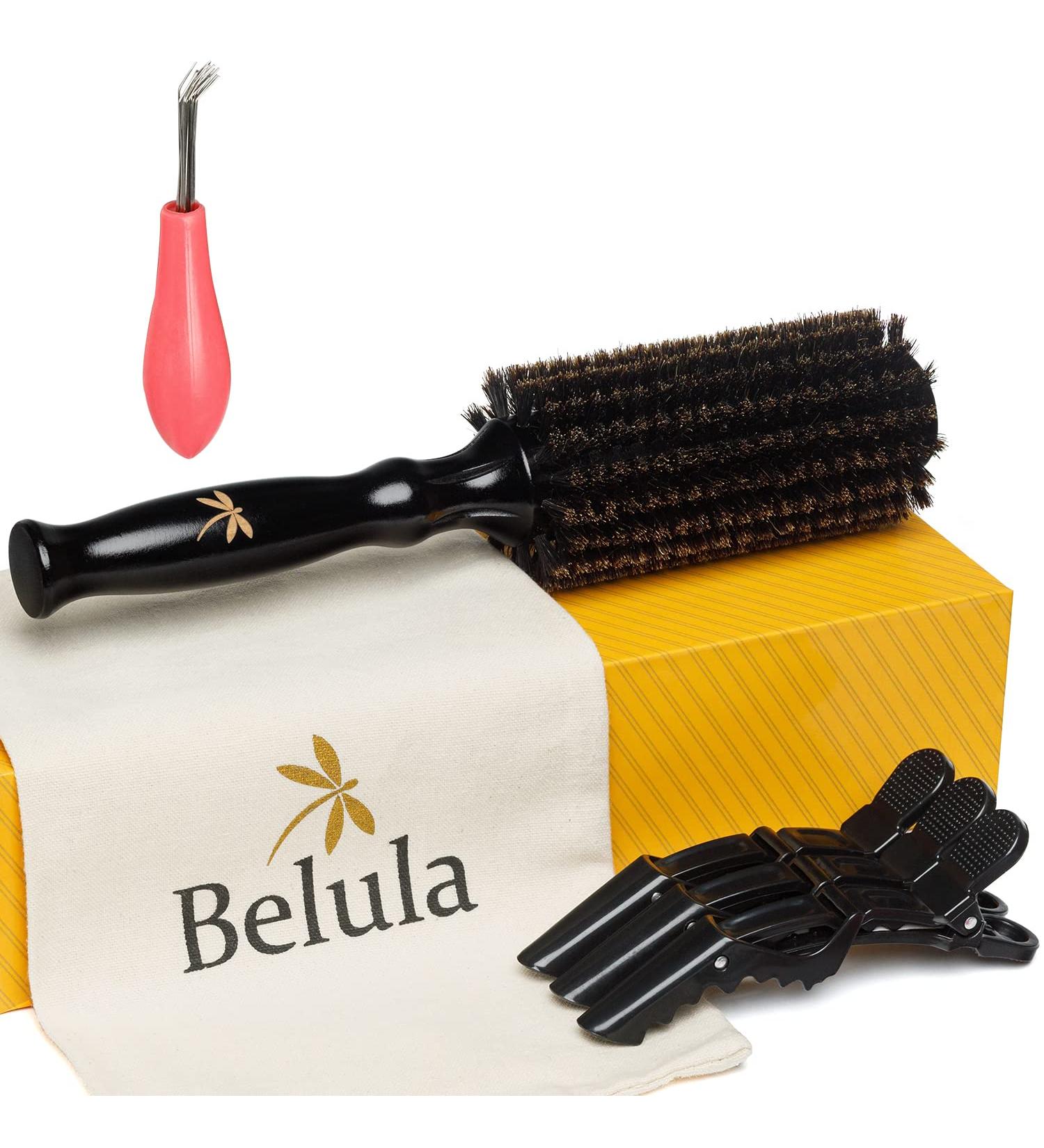 Belula 100% Soft Boar Bristle Round Brush for Blow Drying Set | Medium 2.1 Wooden Barrel | Adds Volume & Body | Free Hair Clips & Travel Bag - Buy Online on GoSupps.com
