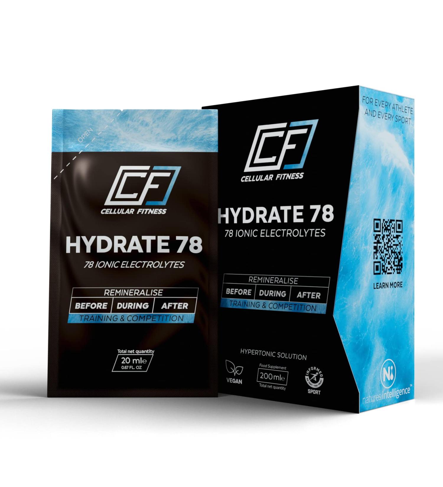 Hydrate 78-10 sachets - 200ml - 100% Natural Electrolyte Hydration Supplement | Prevents Muscle Cramps and DOMS | Complete Hydration | Enhances Endurance Stamina and Strength | Complete Recovery