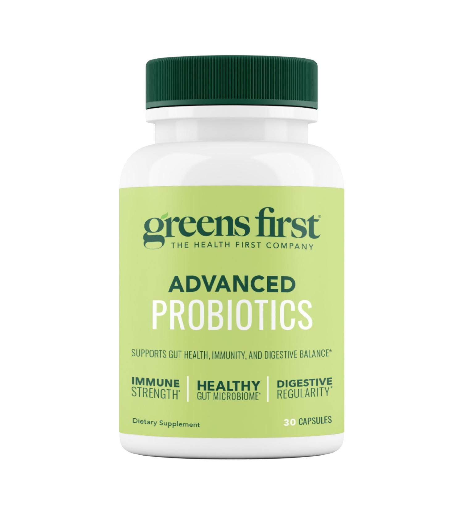 Greens First Probiotics - 20 Billion CFU of Beneficial Bacteria - FOS Soluble Fiber - Supports Gut Digestive Health and Skin Appearance - 30 Servings/Capsules - Buy Online on GoSupps.com