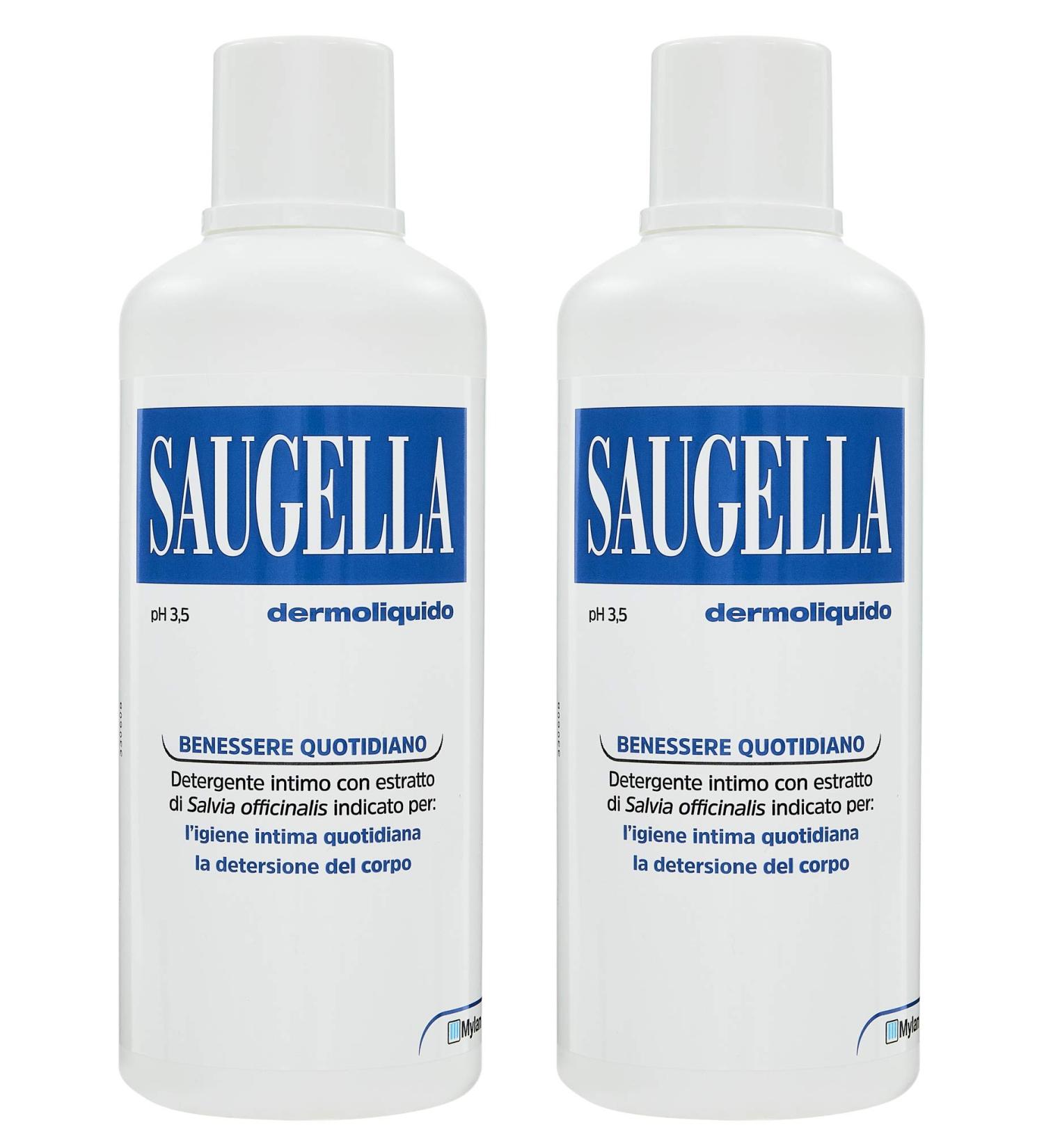 Buyfarma Promo Pack 2 Saugella Dermoliquid 750 ml Intimate Cleanser pH 3.5 with Sage Extract Officinalis 1.5 liters + free
