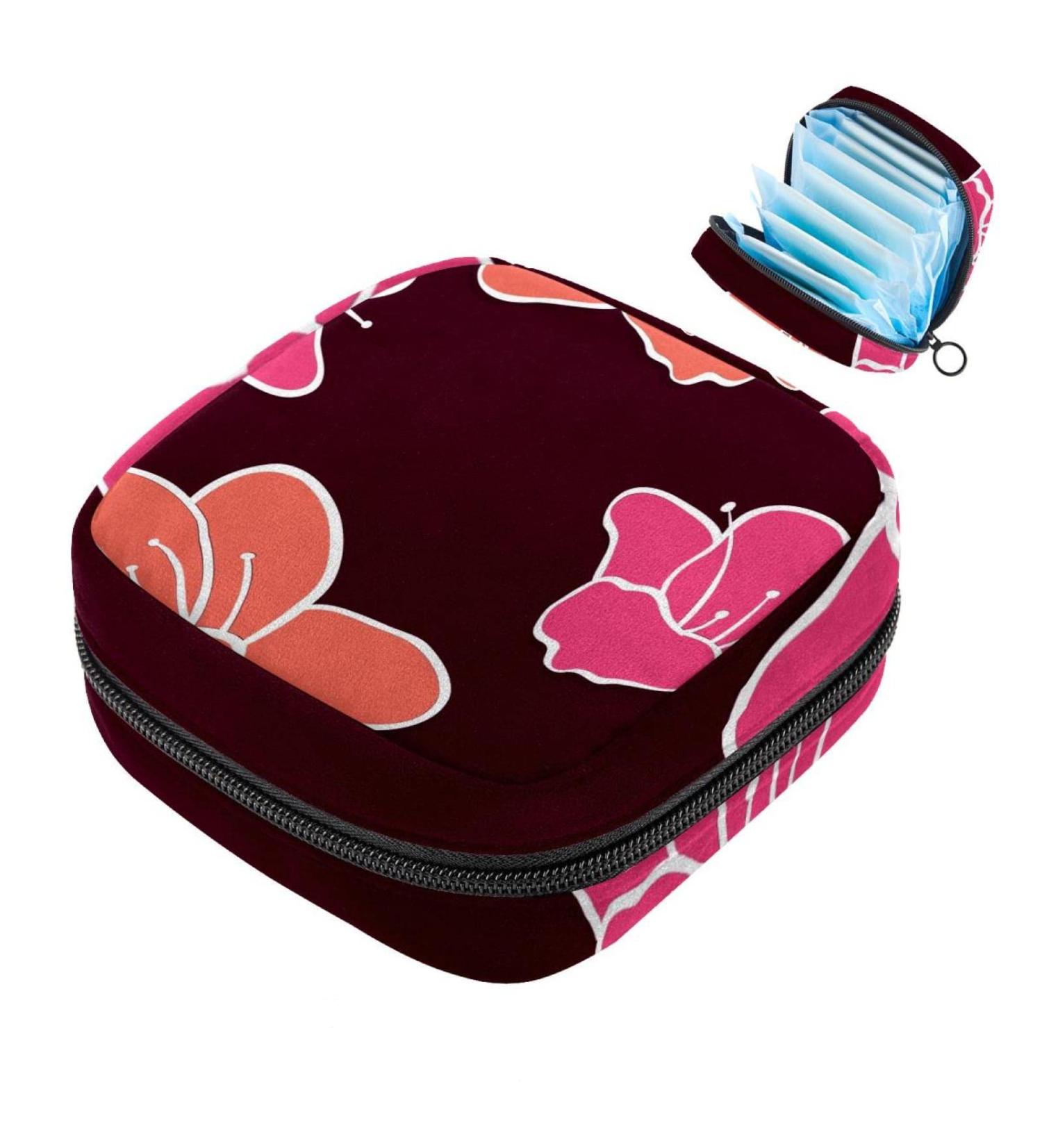 Stylish Menstruation Pad Bag with Zipper | Cute Red Flower Design - Women's Tampon & Napkin Organizer - Buy Online on GoSupps.com