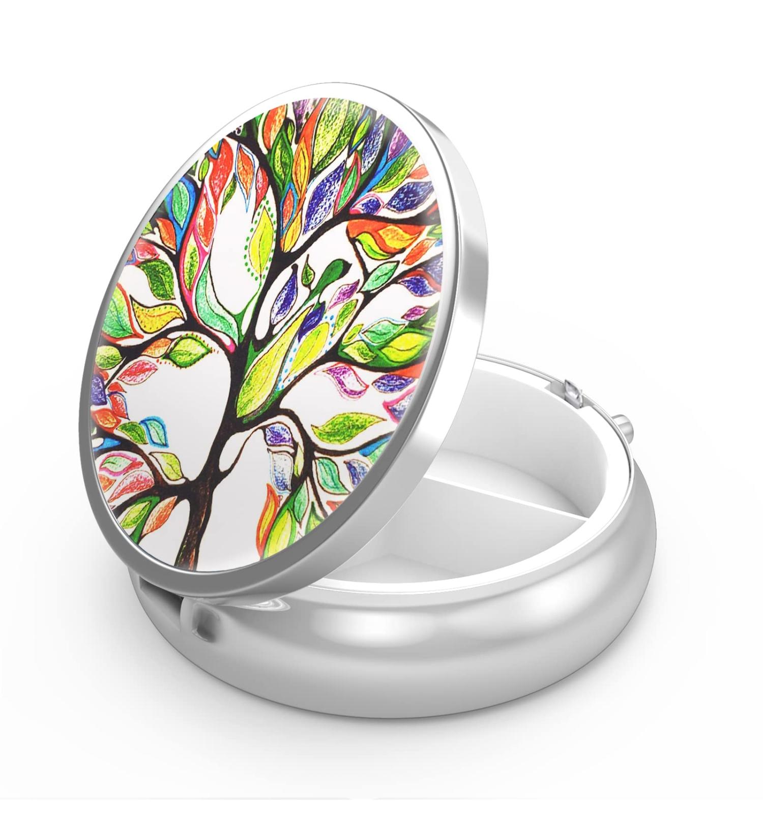 Portable Pill Organizer - 3 Compartment Medicine Pill Box | Decorative Tree of Life Design | Ideal Gift for Vitamins & Medications - Buy Online on GoSupps.com