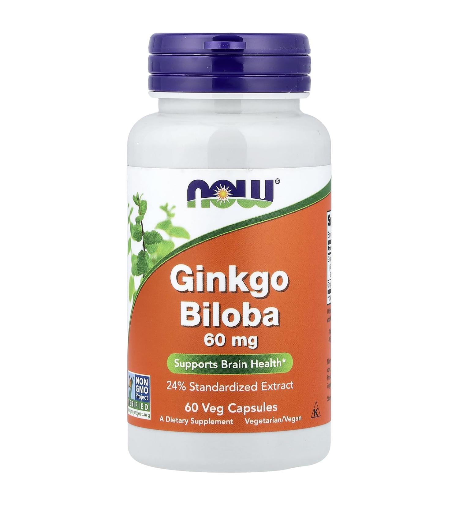 NOW Foods Ginkgo Biloba 60mg 24% Extract 60 Capsules