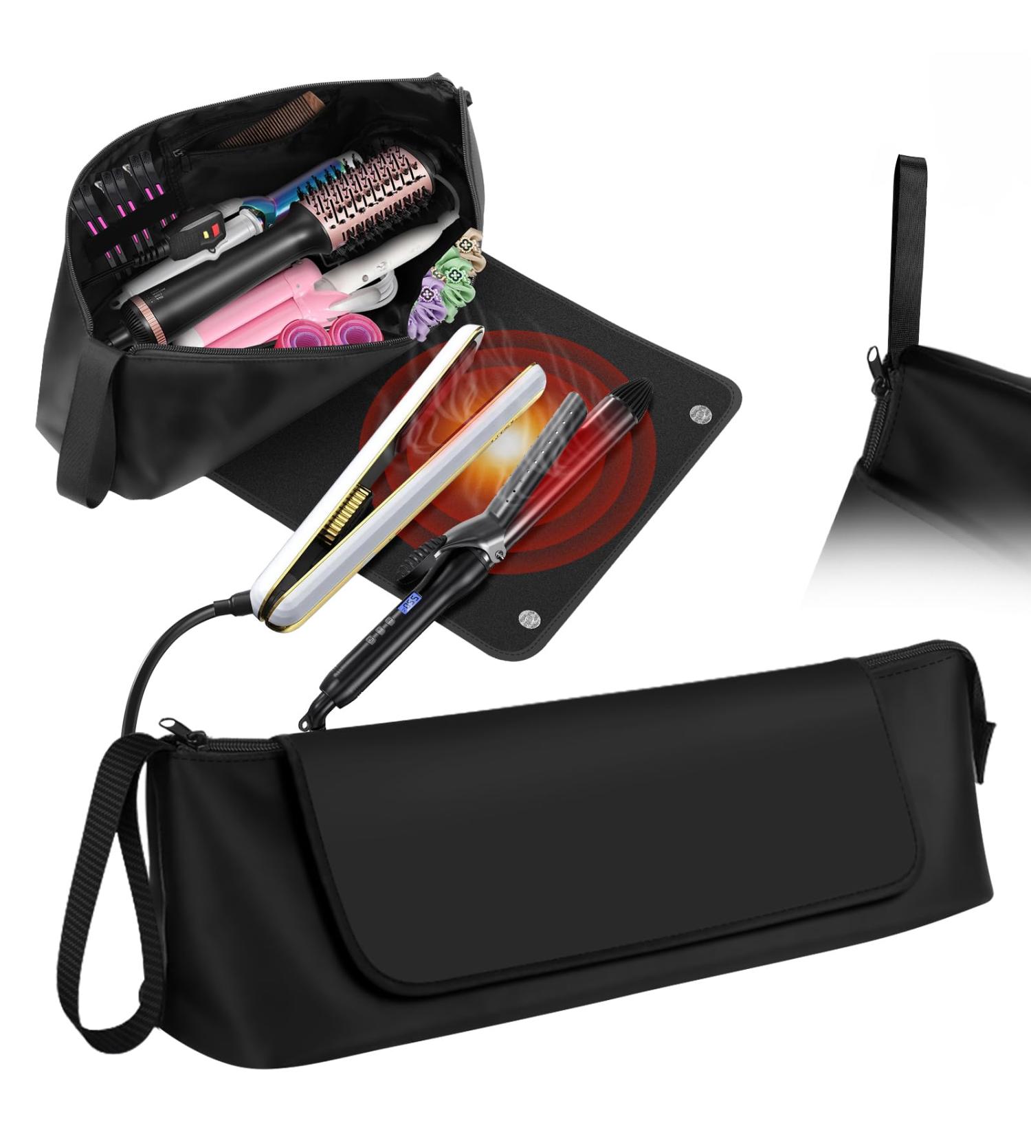 Hair Tools Travel Bag with Heat Resistant Mat - 2-in-1 Organizer for Flat Irons & Curling Irons | Essential Travel Accessories - Buy Online on GoSupps.com