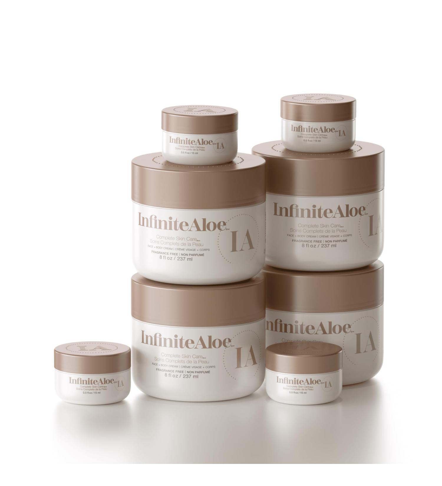 InfiniteAloe Complete Skin Care, Aloe Vera Powered Face and Body Cream for Dry Skin Relief, Fragrance Free - 4 Large Jar 8 oz & 4 Travel Jar 0.5 oz Fragrance Free (4) 8 Ounce + (4) .5 Ounce - Buy Online on GoSupps.com